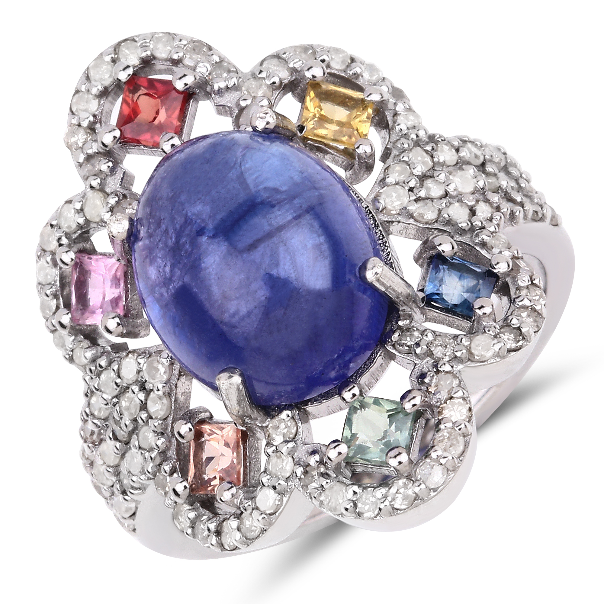 Multi Color Sapphire, Tanzanite & Diamond .925 Ring