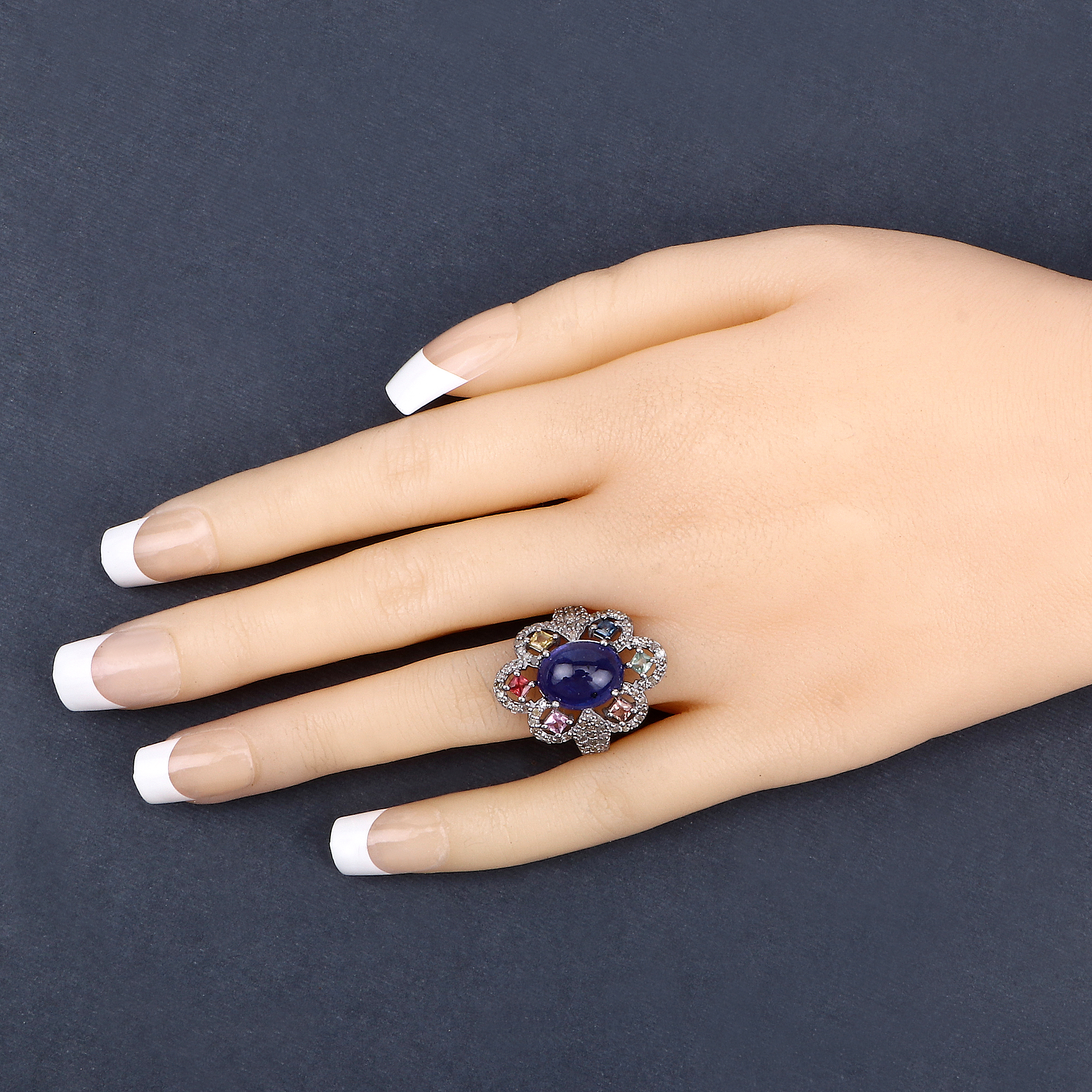 Multi Color Sapphire, Tanzanite & Diamond .925 Ring