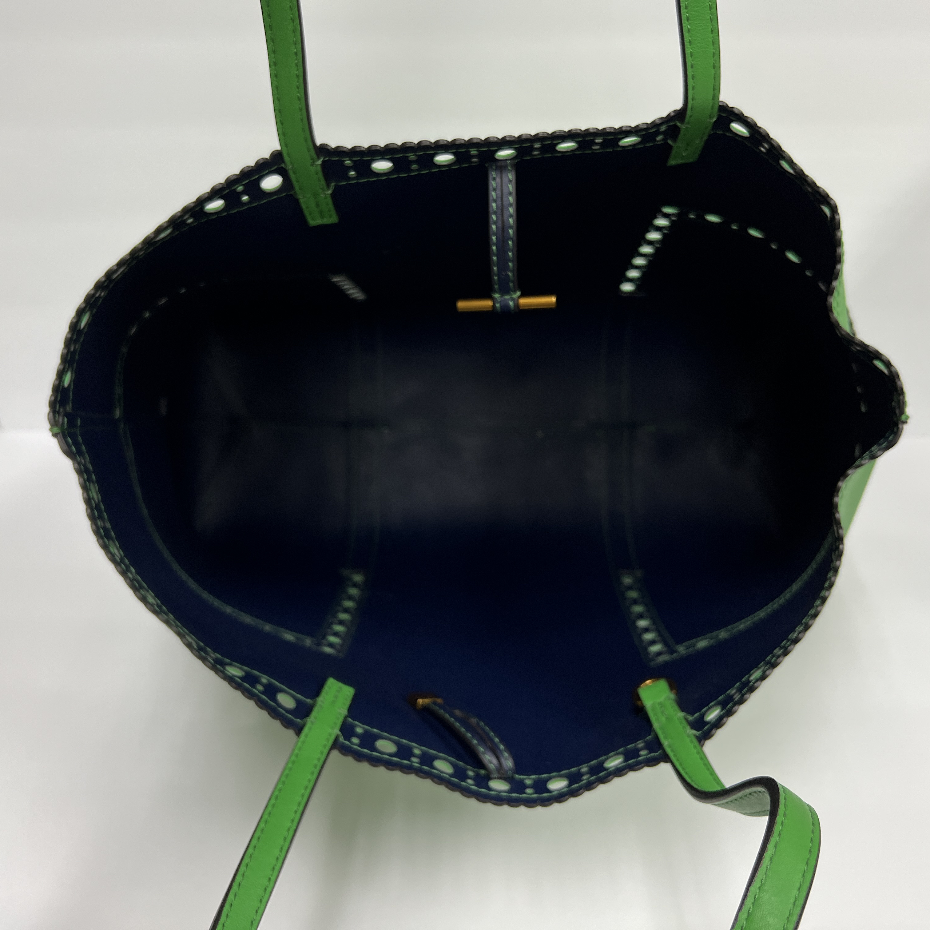 Tory Burch Green Leather Perforated Cutout Tote Bag with Dust Bag