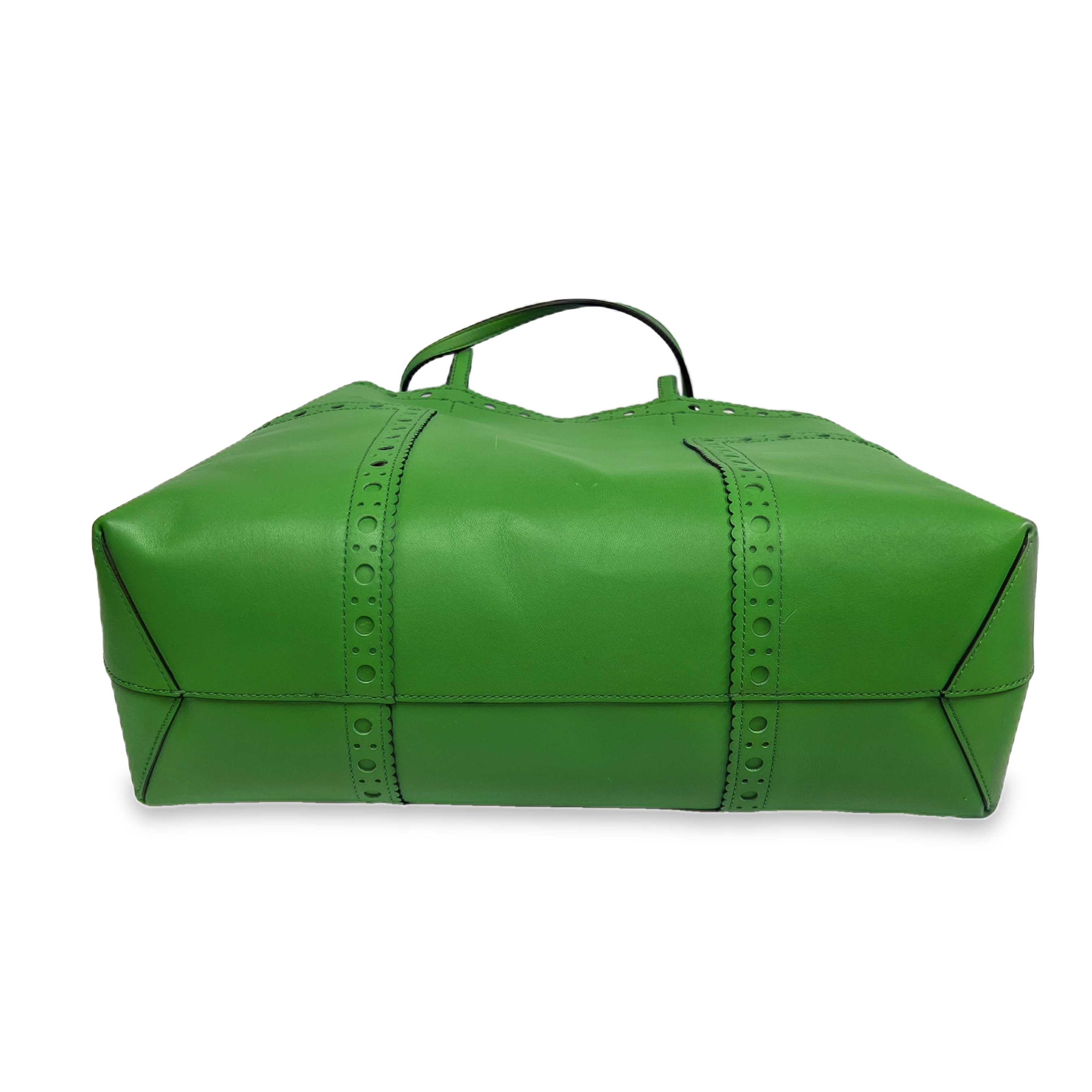 Tory Burch Green Leather Perforated Cutout Tote Bag with Dust Bag