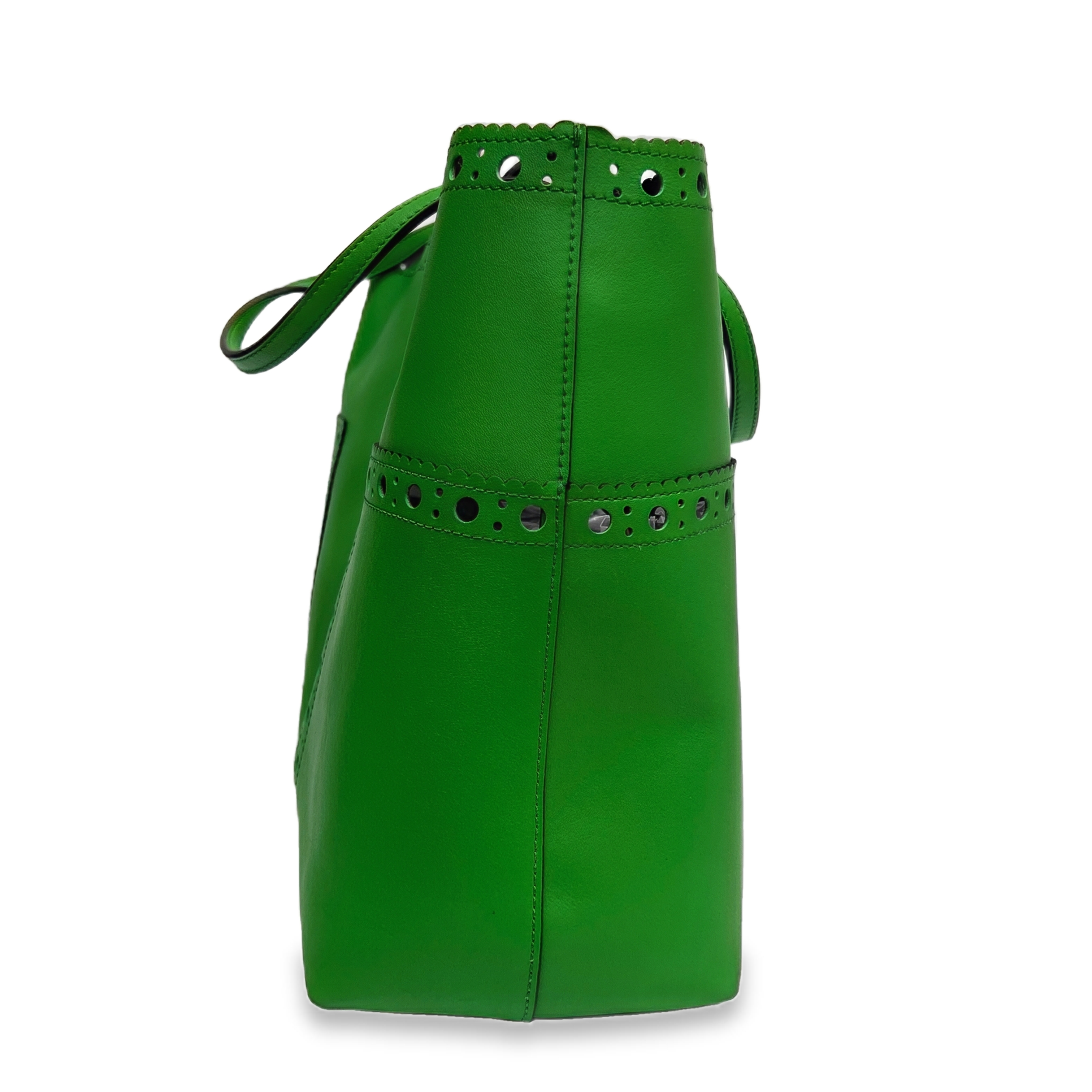 Tory Burch Green Leather Perforated Cutout Tote Bag with Dust Bag