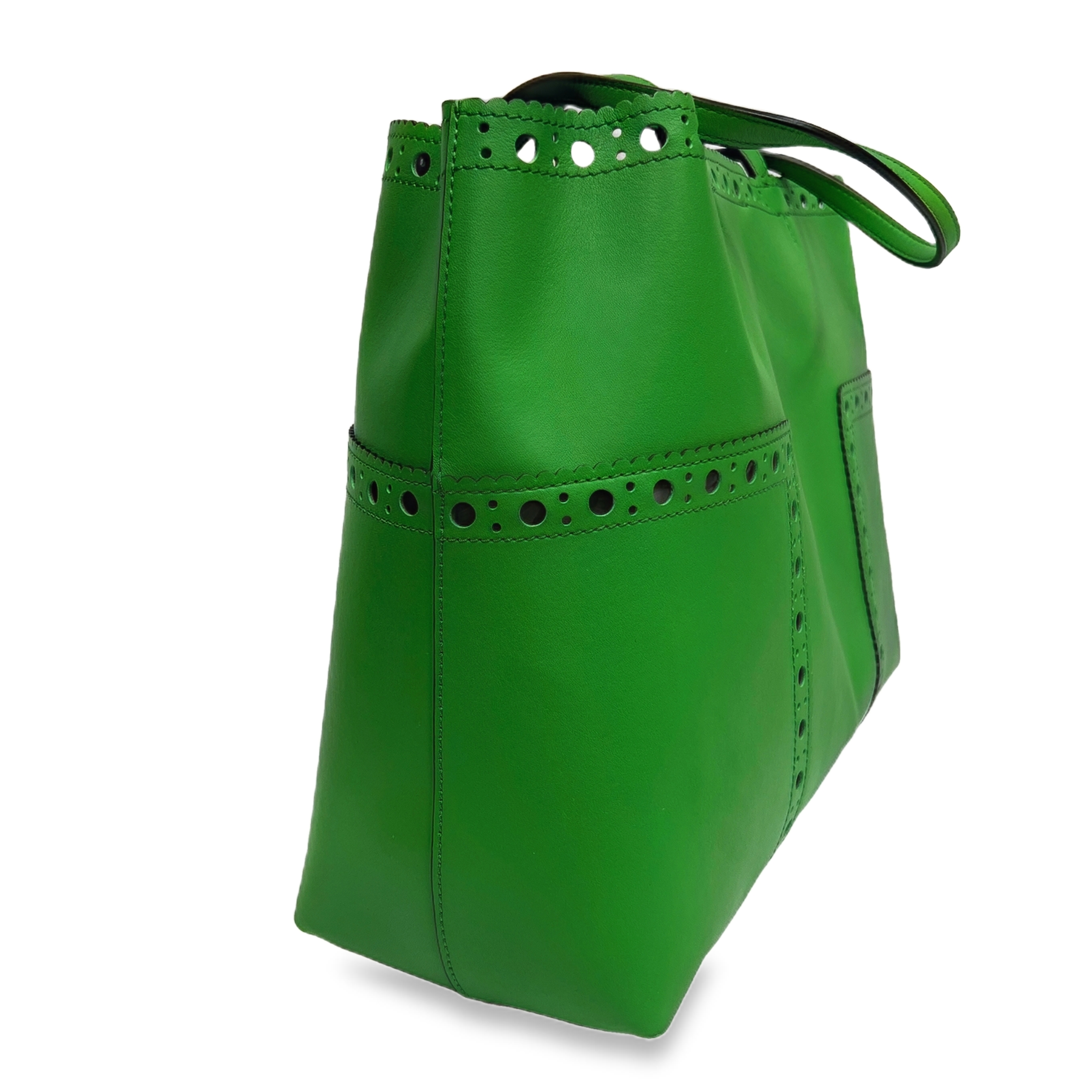 Tory Burch Green Leather Perforated Cutout Tote Bag with Dust Bag