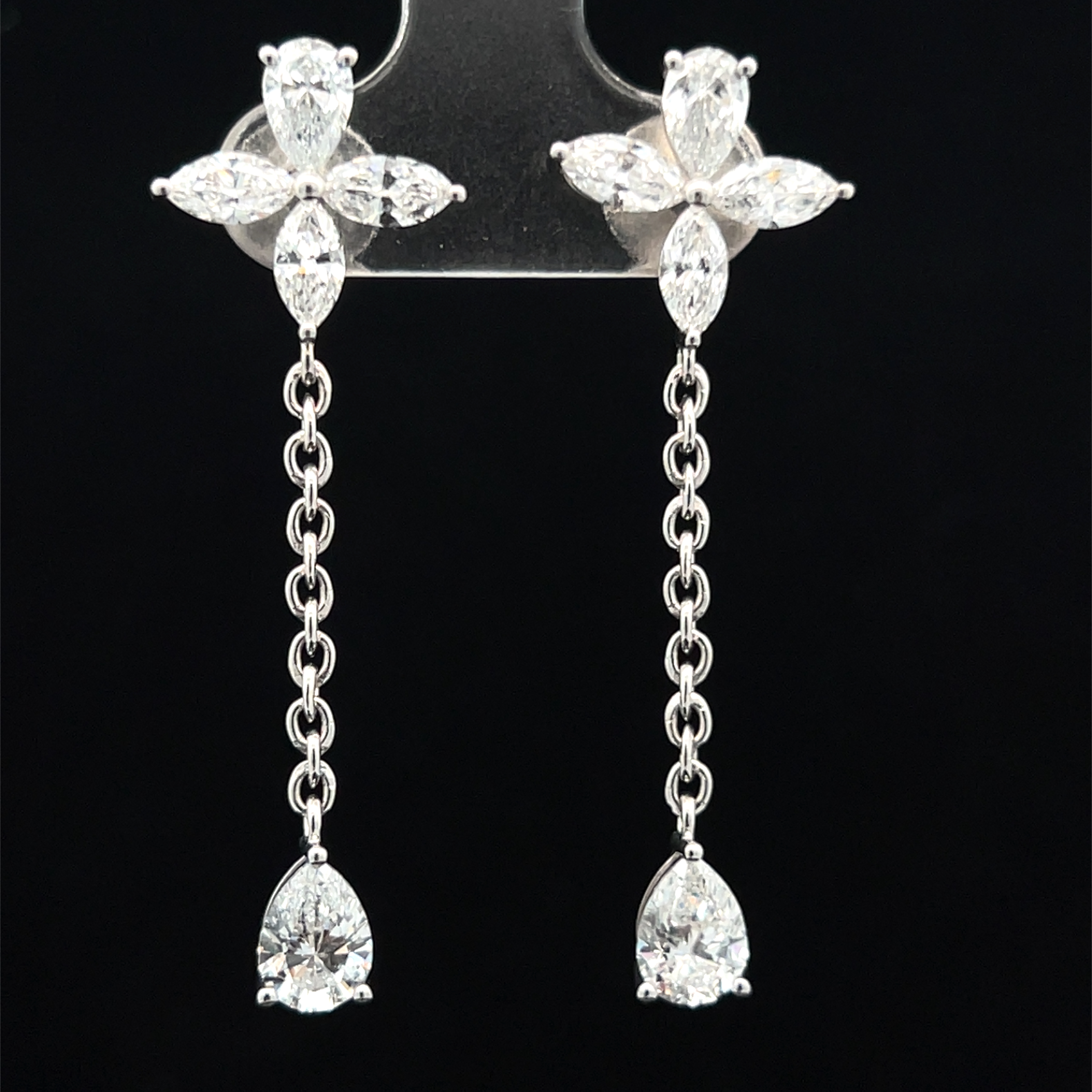 Lab-Grown Diamond Floral Cluster Chain Drop Earrings