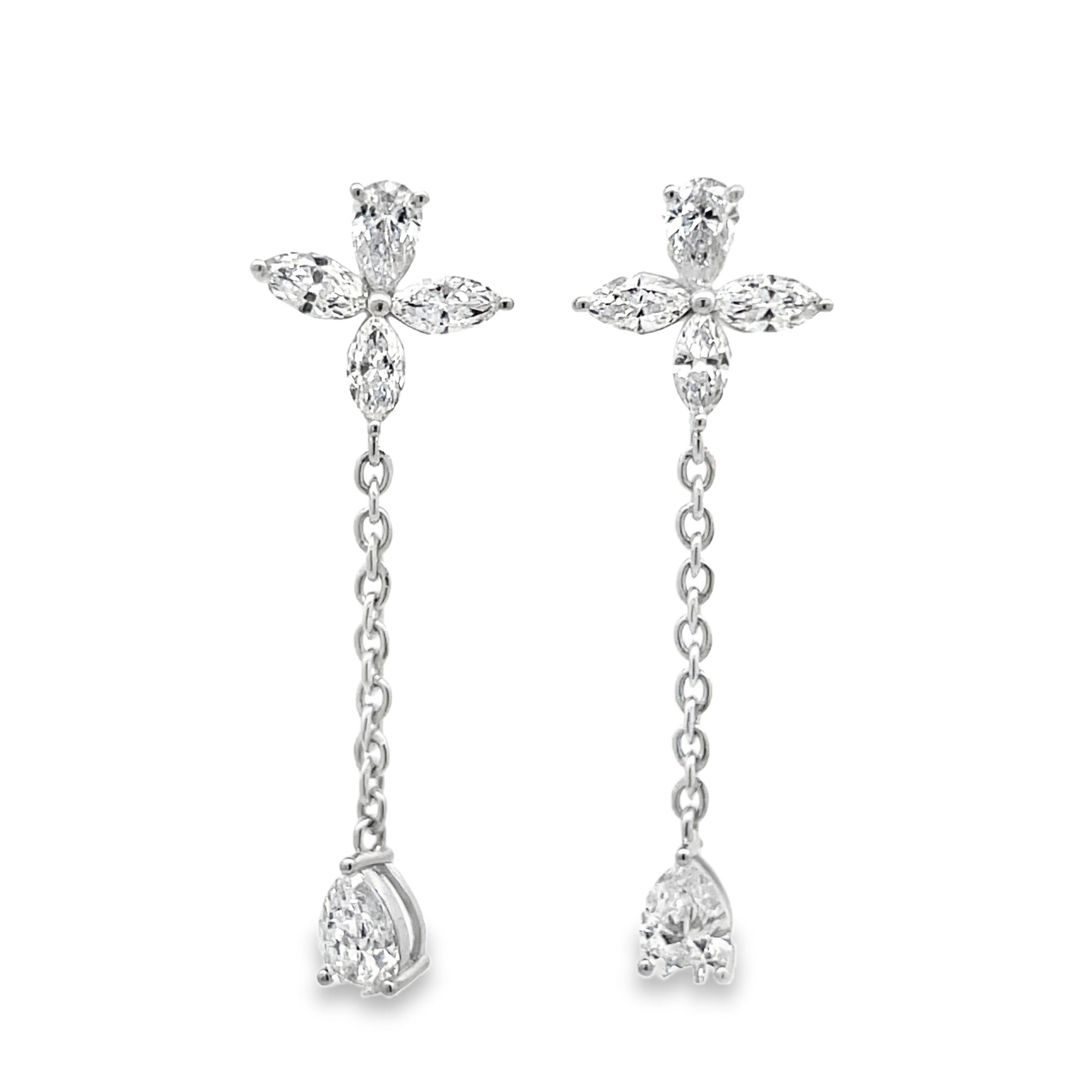 Lab-Grown Diamond Floral Cluster Chain Drop Earrings