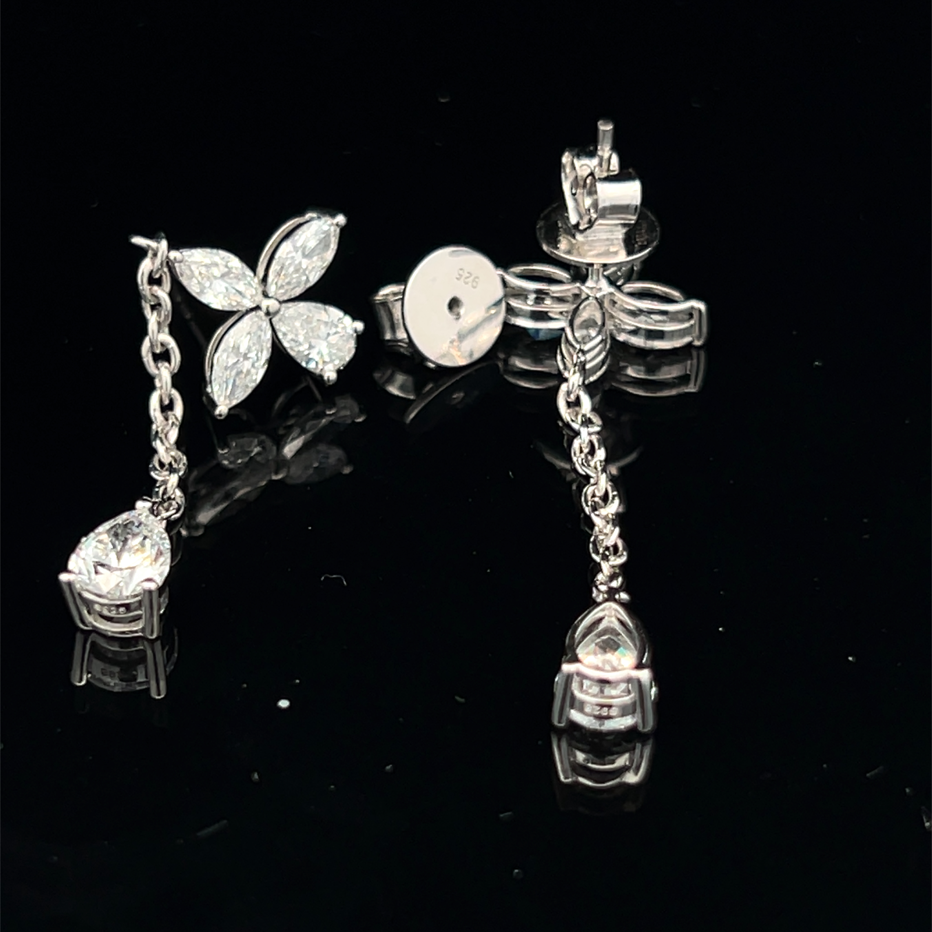 Lab-Grown Diamond Floral Cluster Chain Drop Earrings