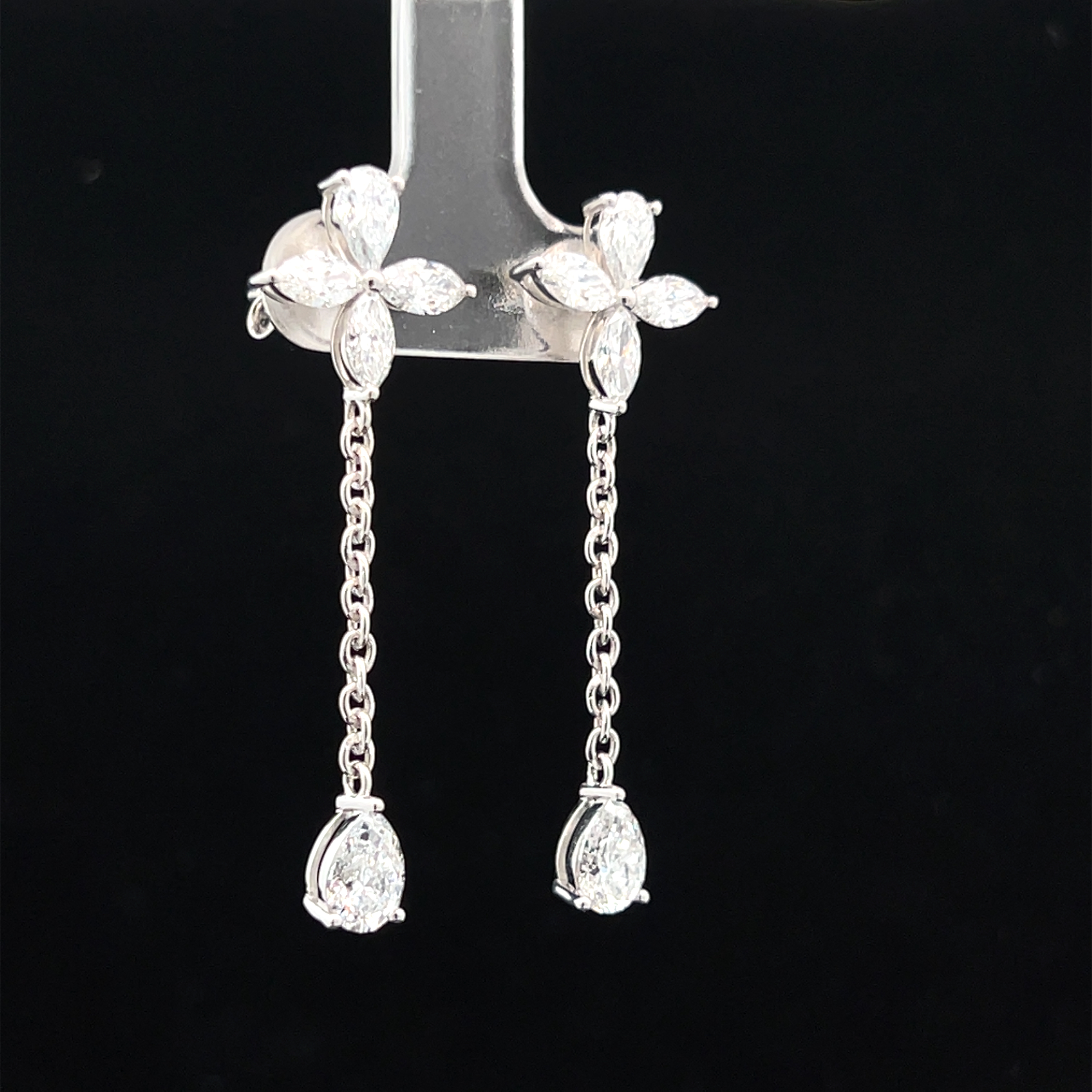 Lab-Grown Diamond Floral Cluster Chain Drop Earrings