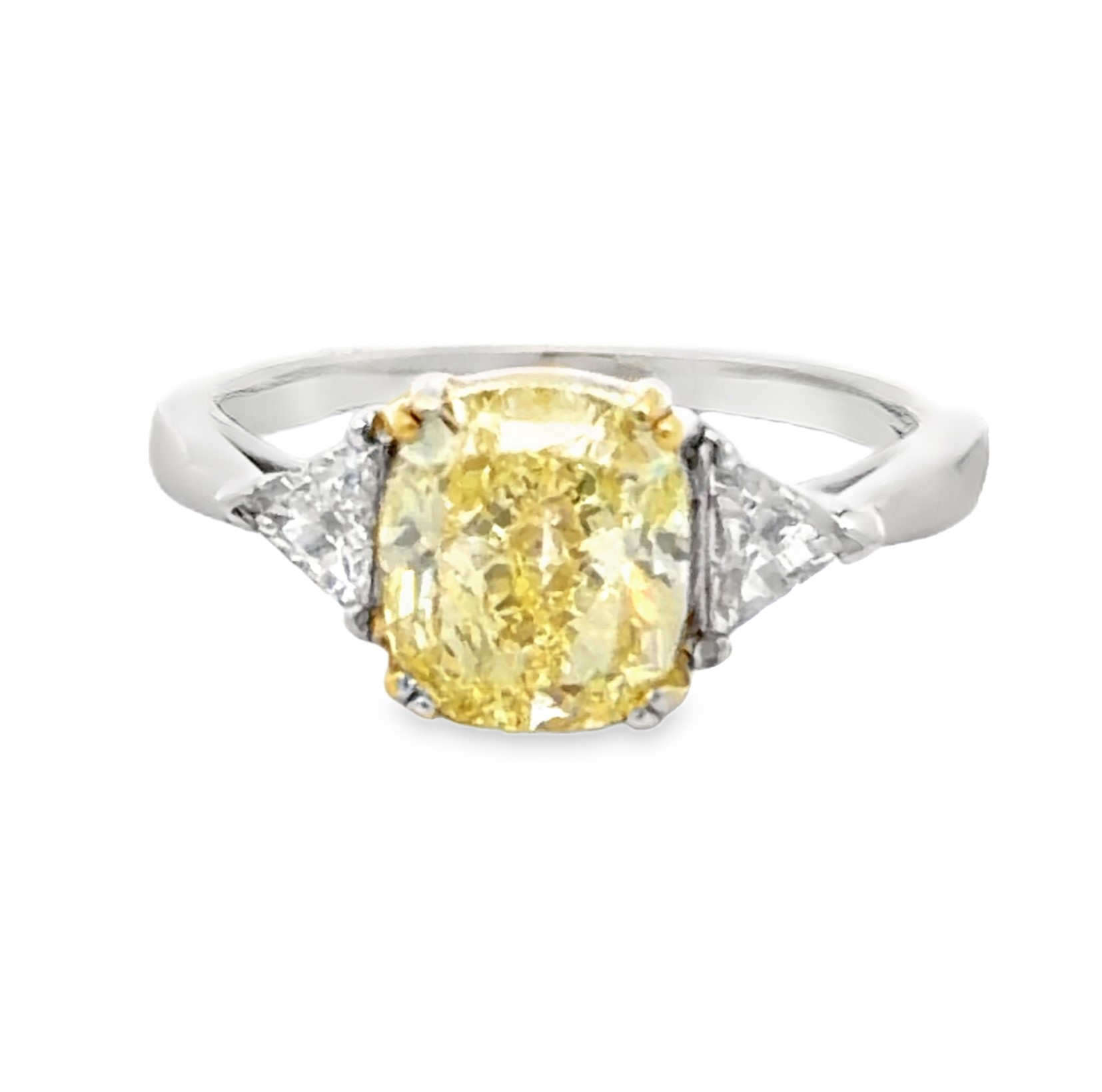 GIA Fancy Yellow Cushion-Cut & Trillion Diamond Three-Stone Ring