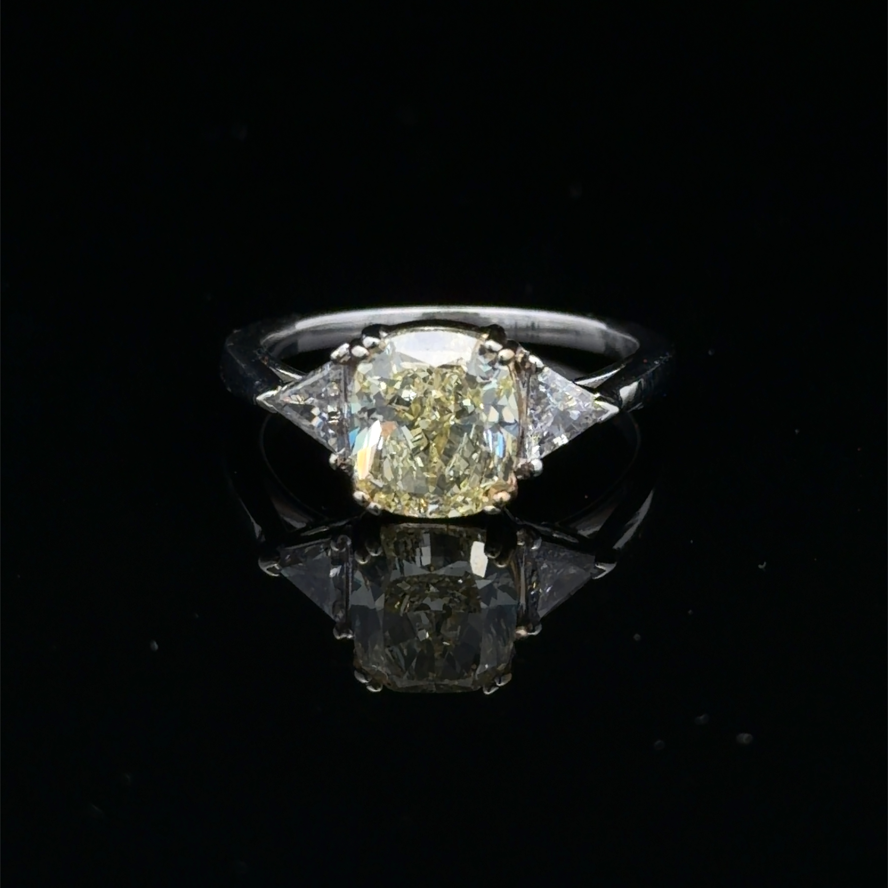 GIA Fancy Yellow Cushion-Cut & Trillion Diamond Three-Stone Ring