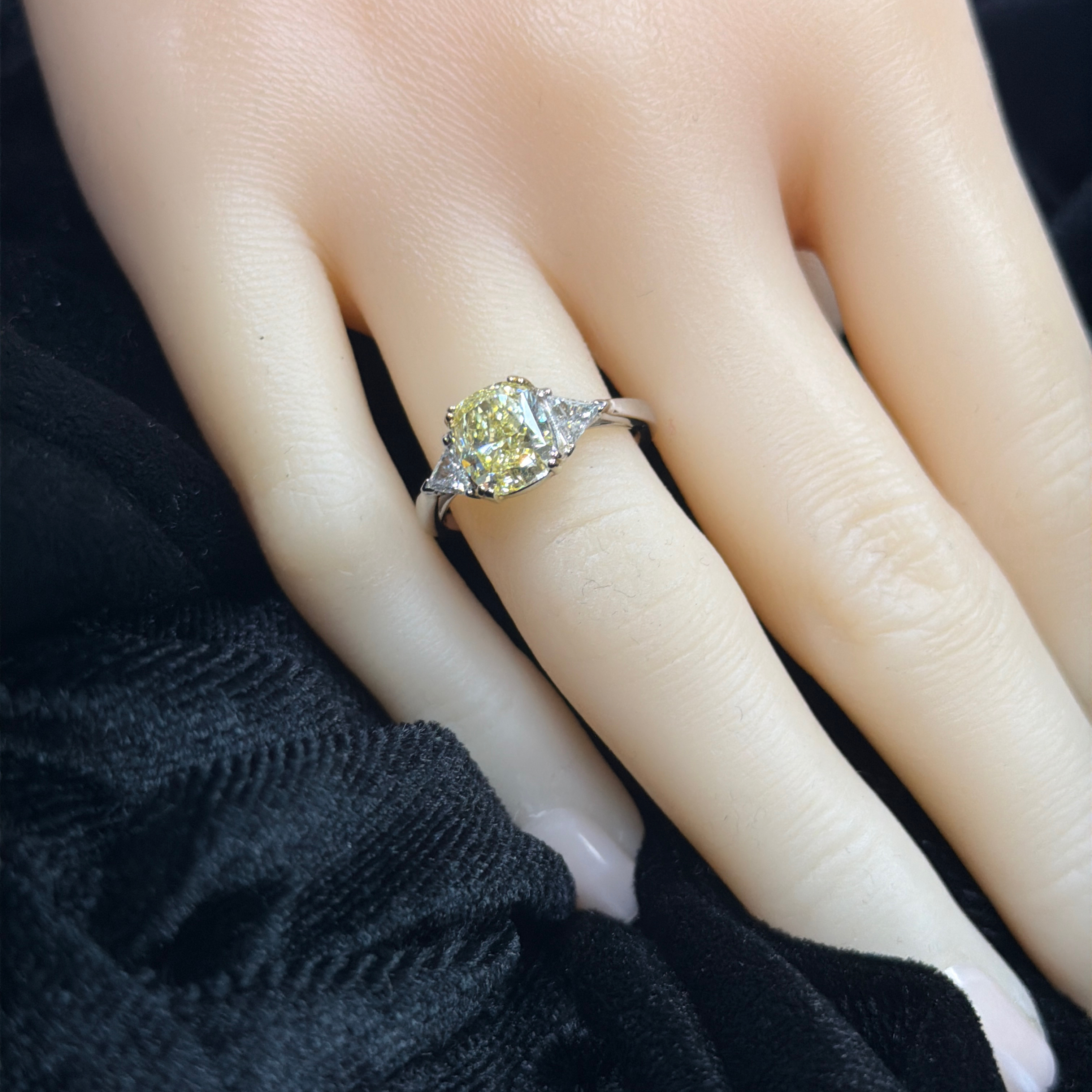 GIA Fancy Yellow Cushion-Cut & Trillion Diamond Three-Stone Ring
