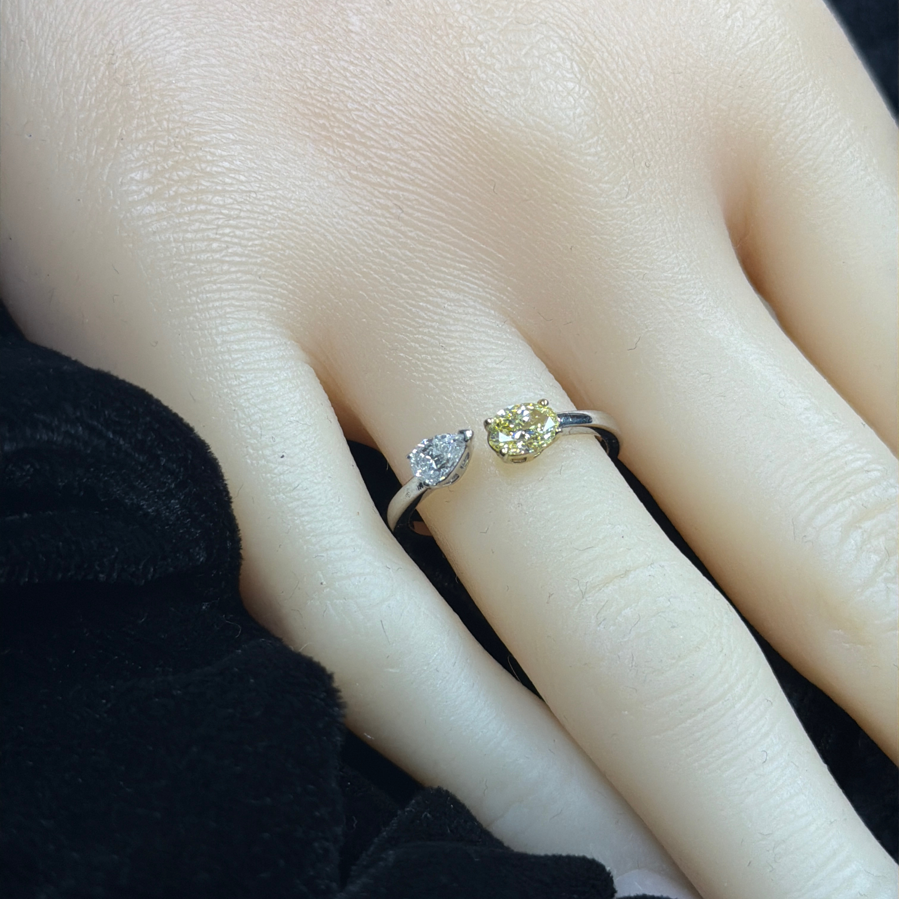 Fancy Yellow & White Diamond Open Cuff Ring