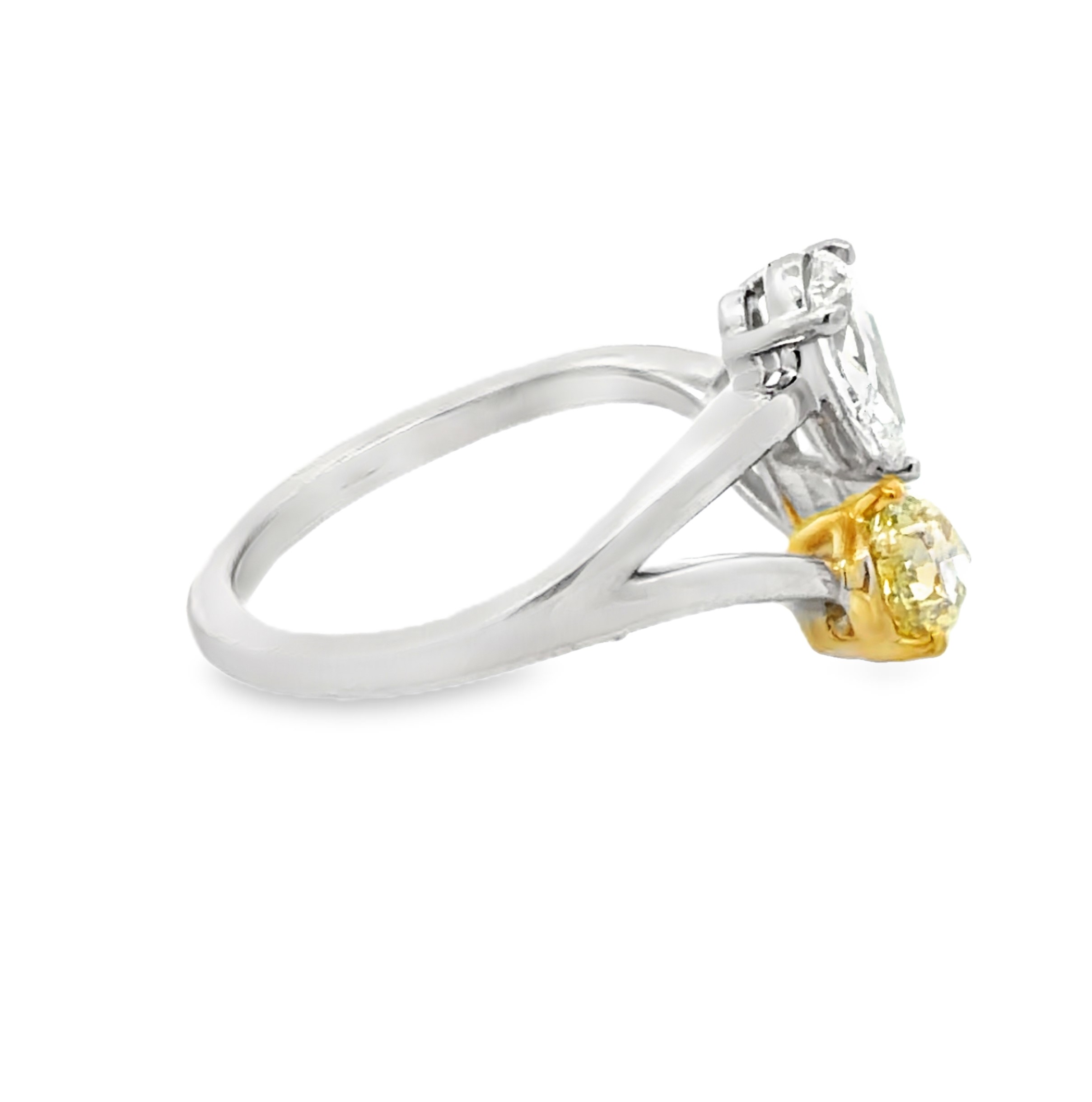 GIA Fancy Yellow & White Pear-Cut Diamond Bypass Ring