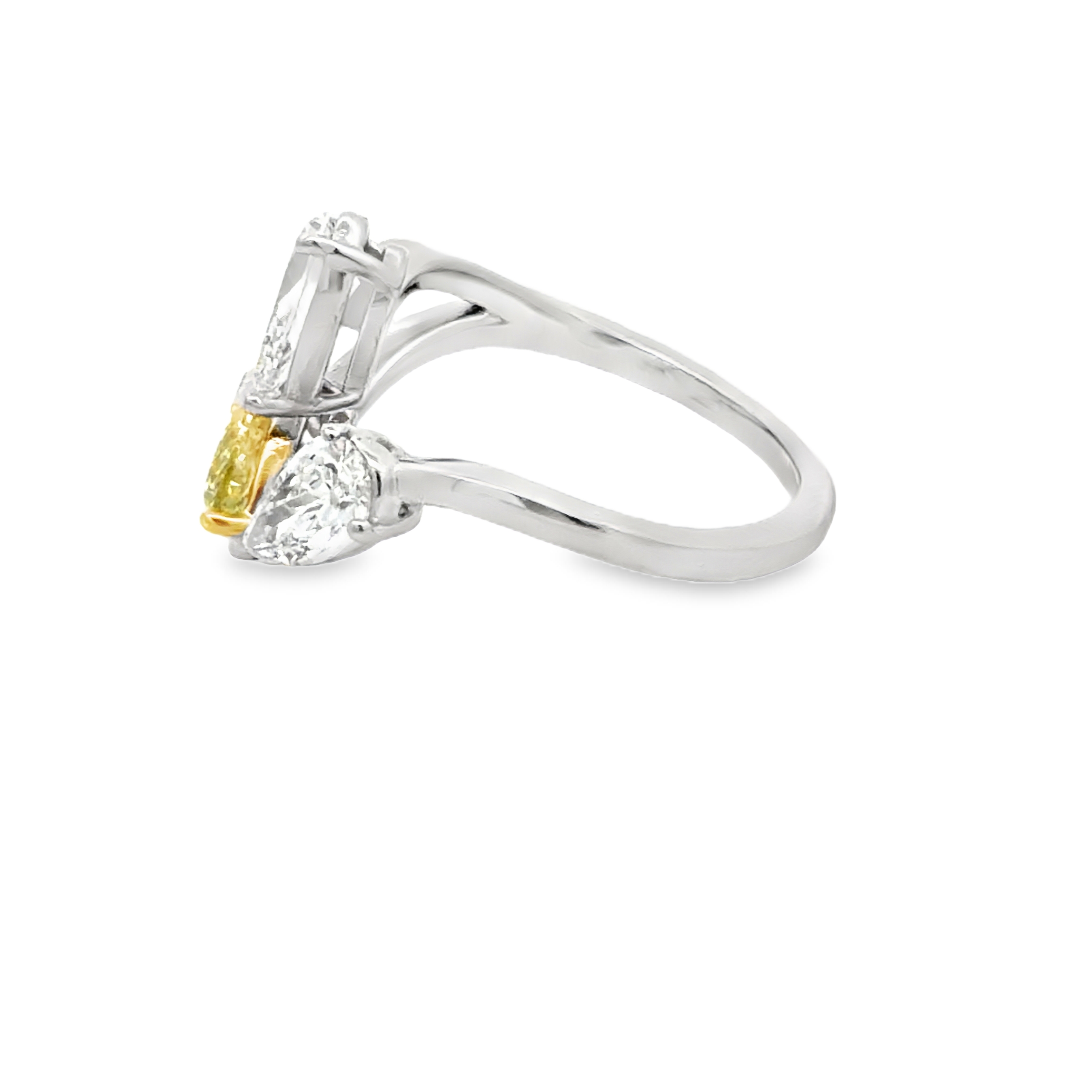 GIA Fancy Yellow & White Pear-Cut Diamond Bypass Ring