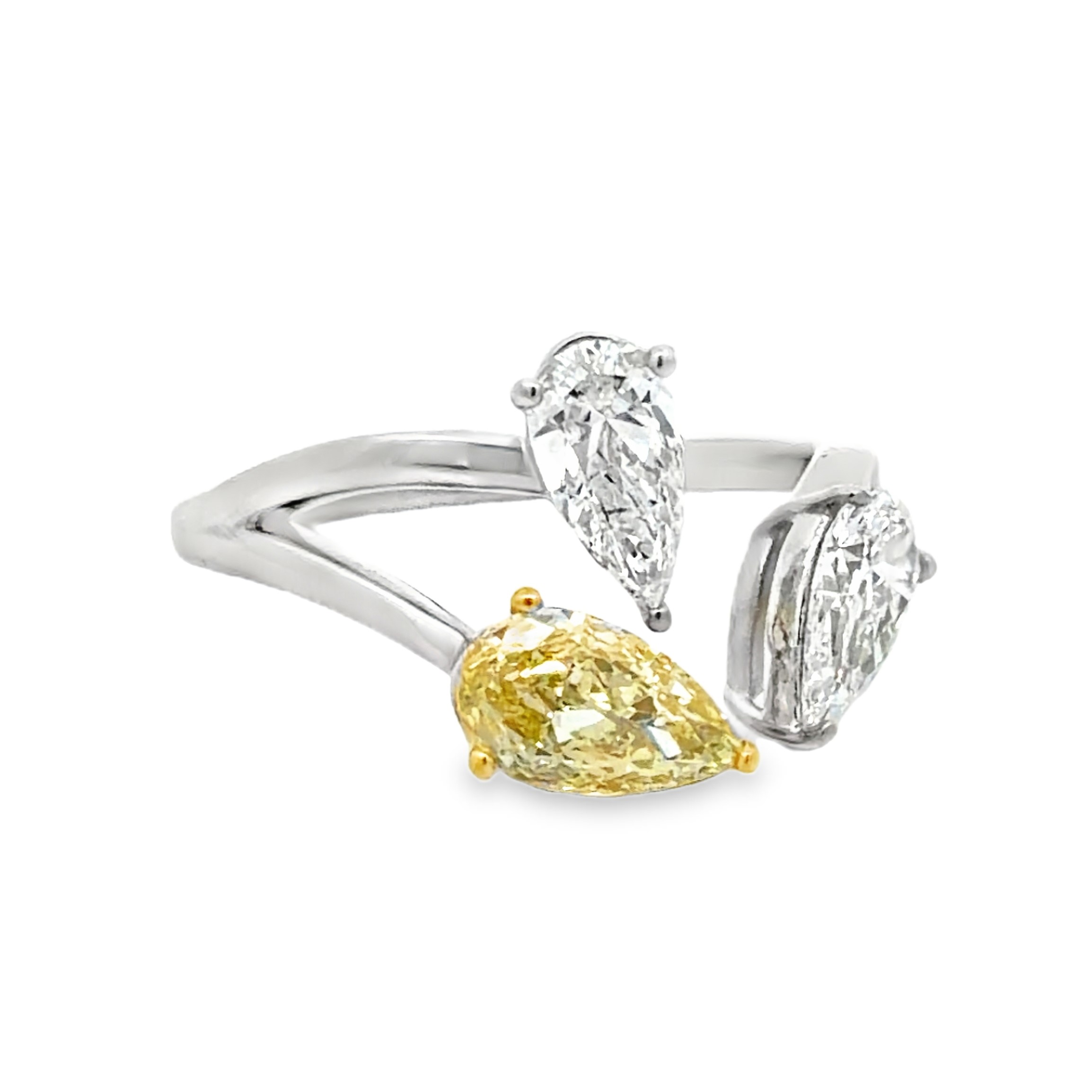 GIA Fancy Yellow & White Pear-Cut Diamond Bypass Ring