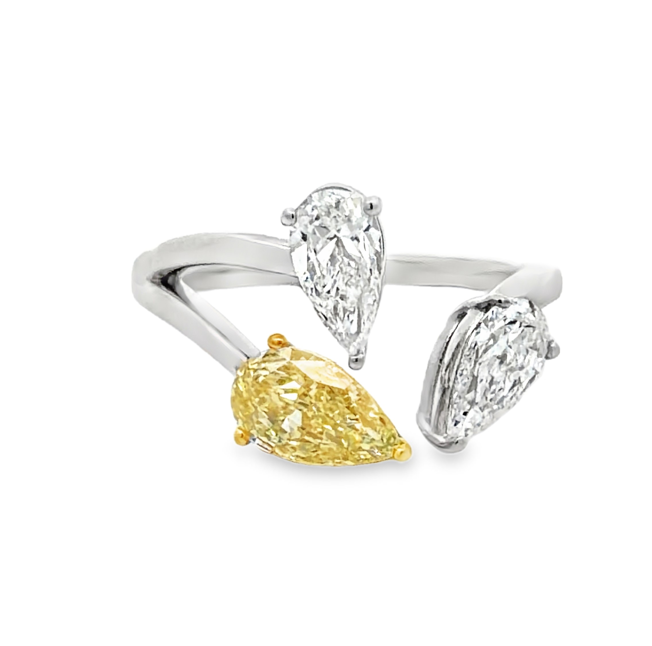 GIA Fancy Yellow & White Pear-Cut Diamond Bypass Ring