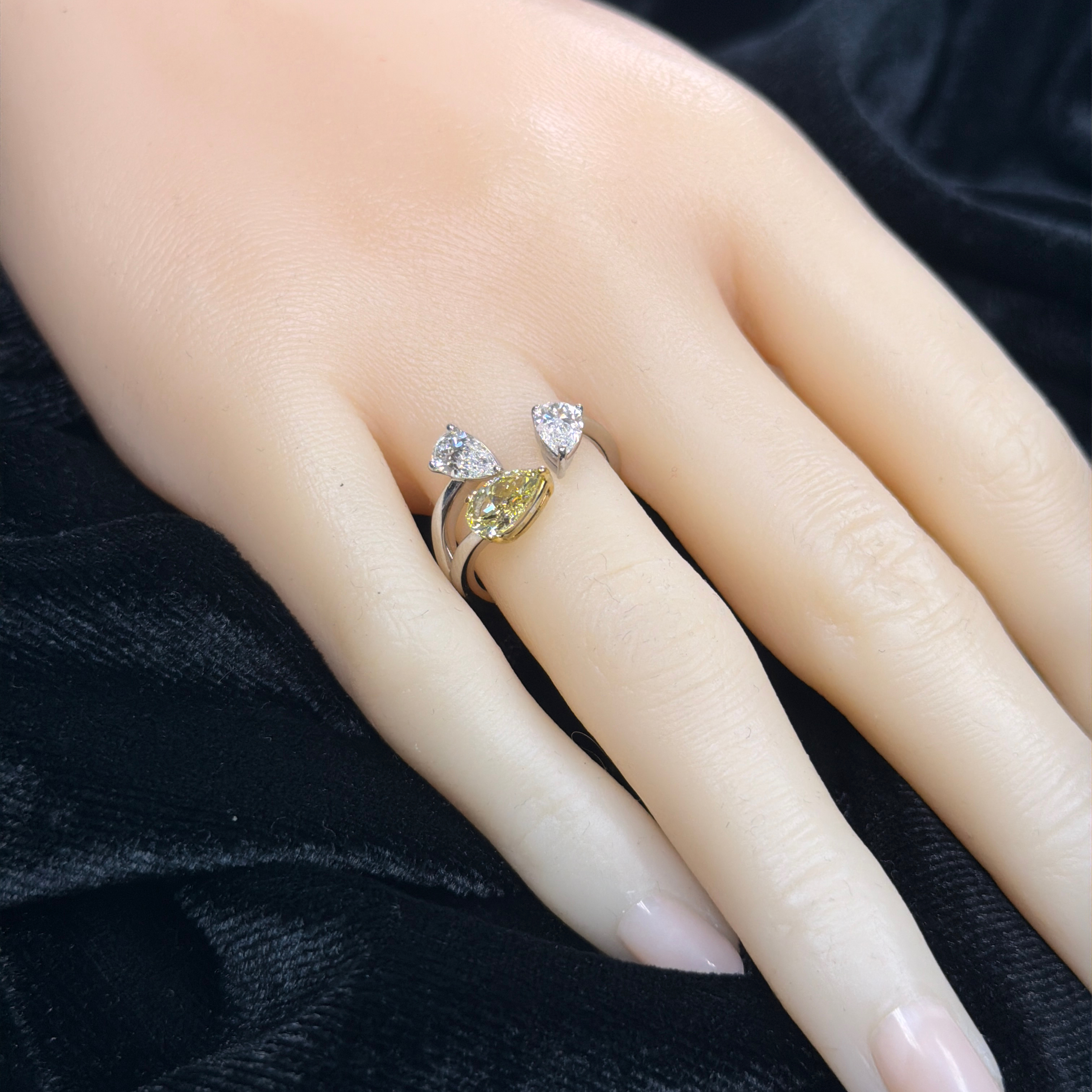 GIA Fancy Yellow & White Pear-Cut Diamond Bypass Ring
