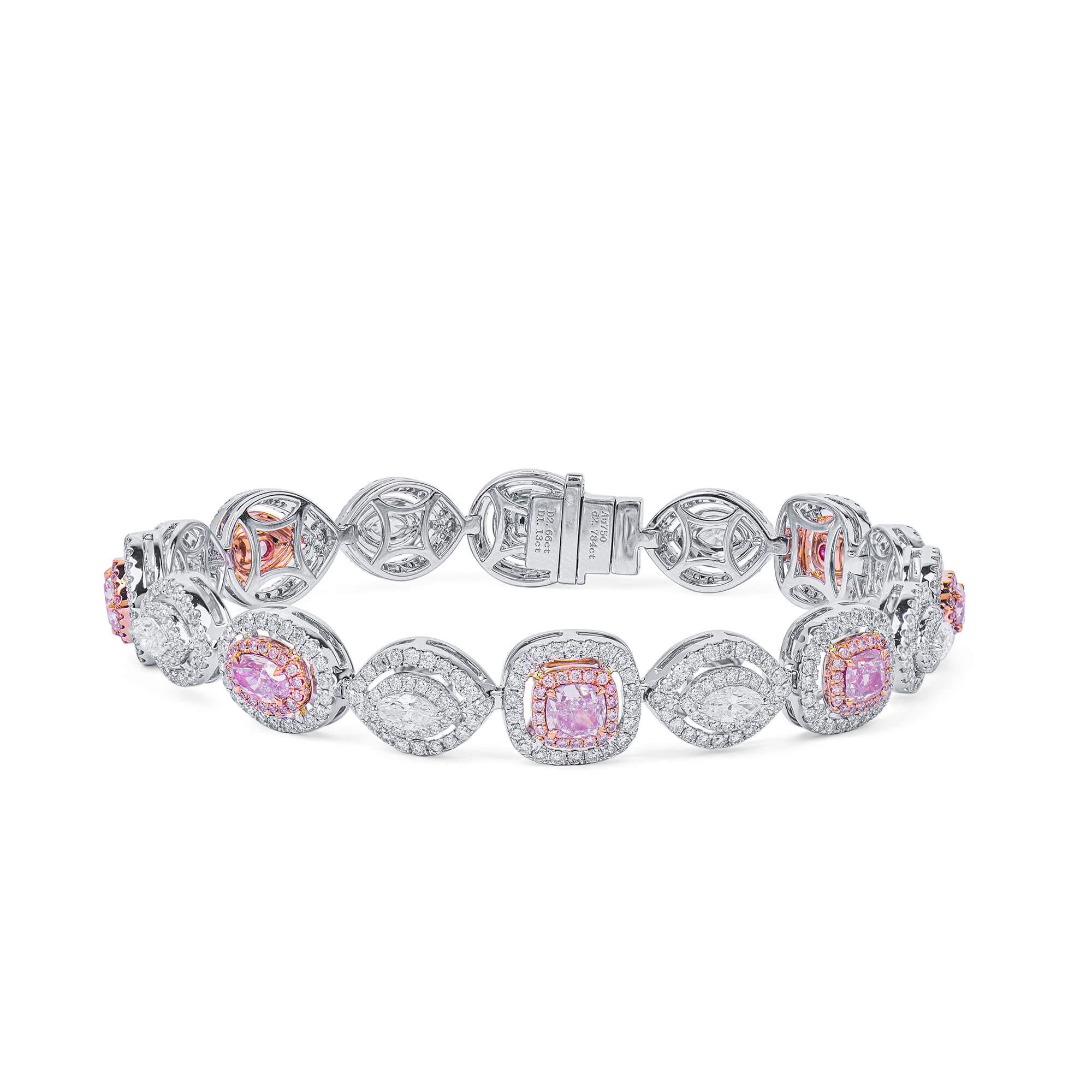 GIA Certified Natural Pink and White Diamond Line Bracelet