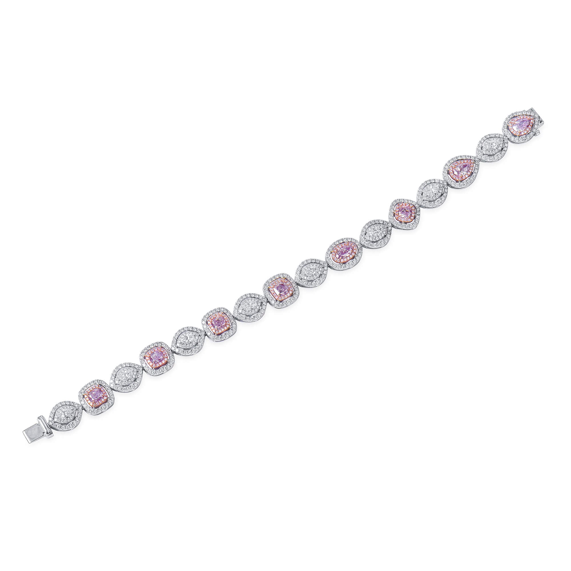 GIA Certified Natural Pink and White Diamond Line Bracelet