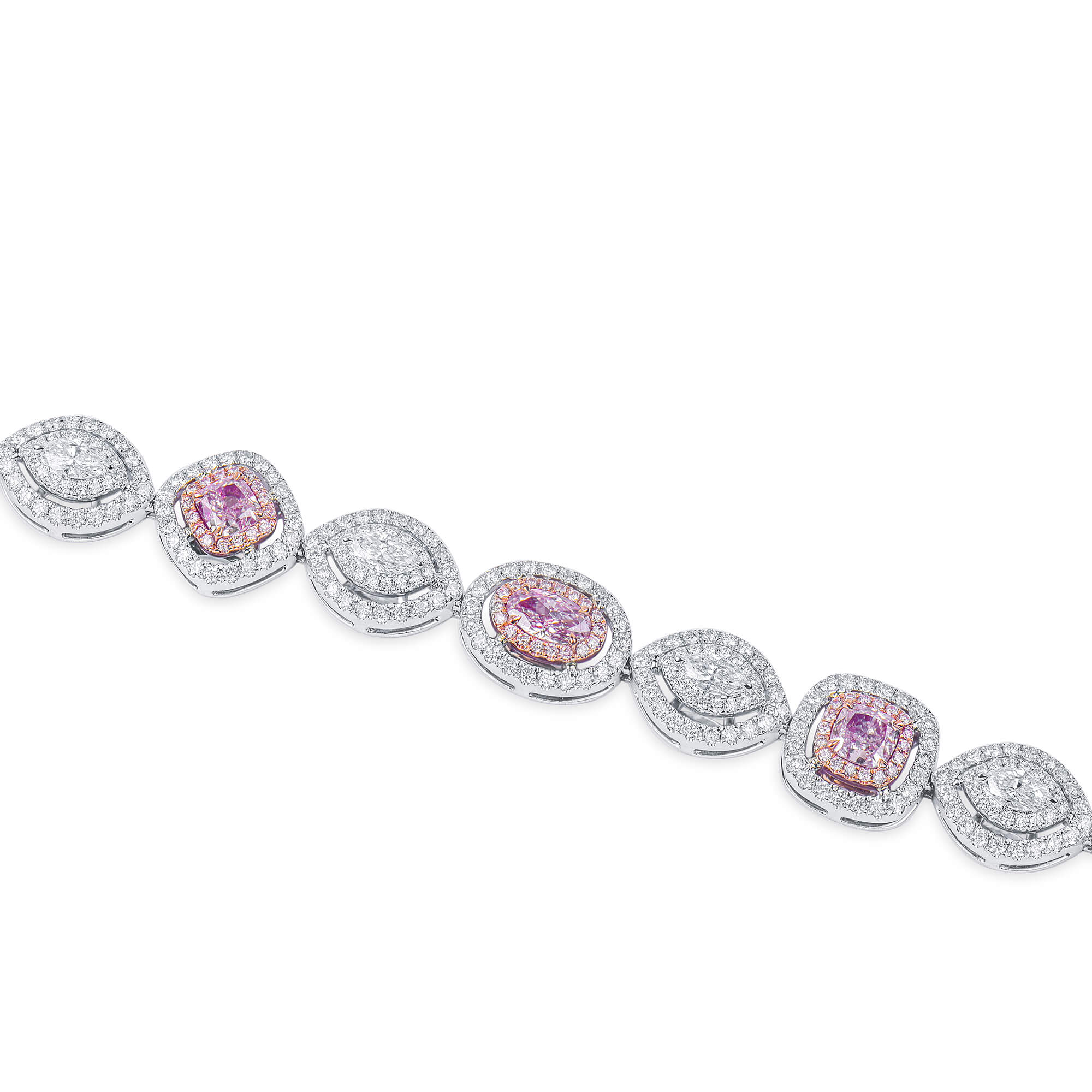 GIA Certified Natural Pink and White Diamond Line Bracelet