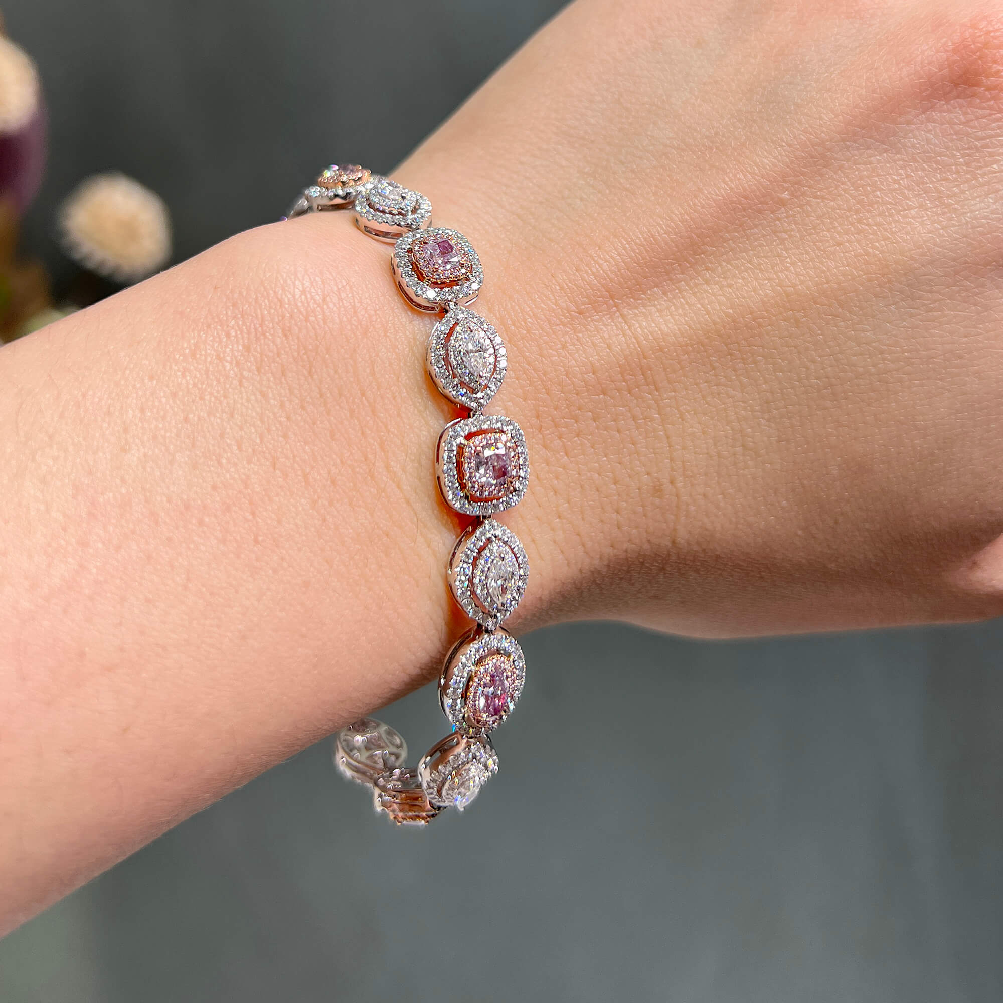 GIA Certified Natural Pink and White Diamond Line Bracelet