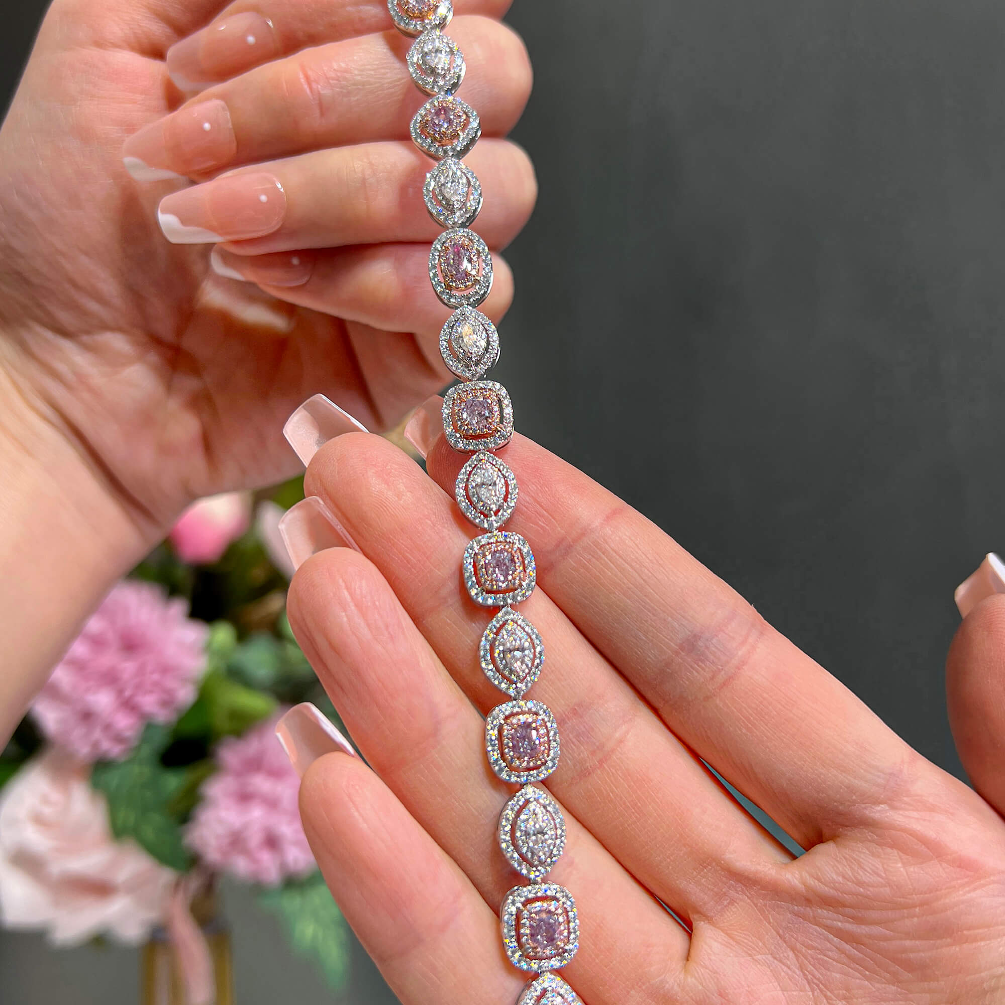 GIA Certified Natural Pink and White Diamond Line Bracelet