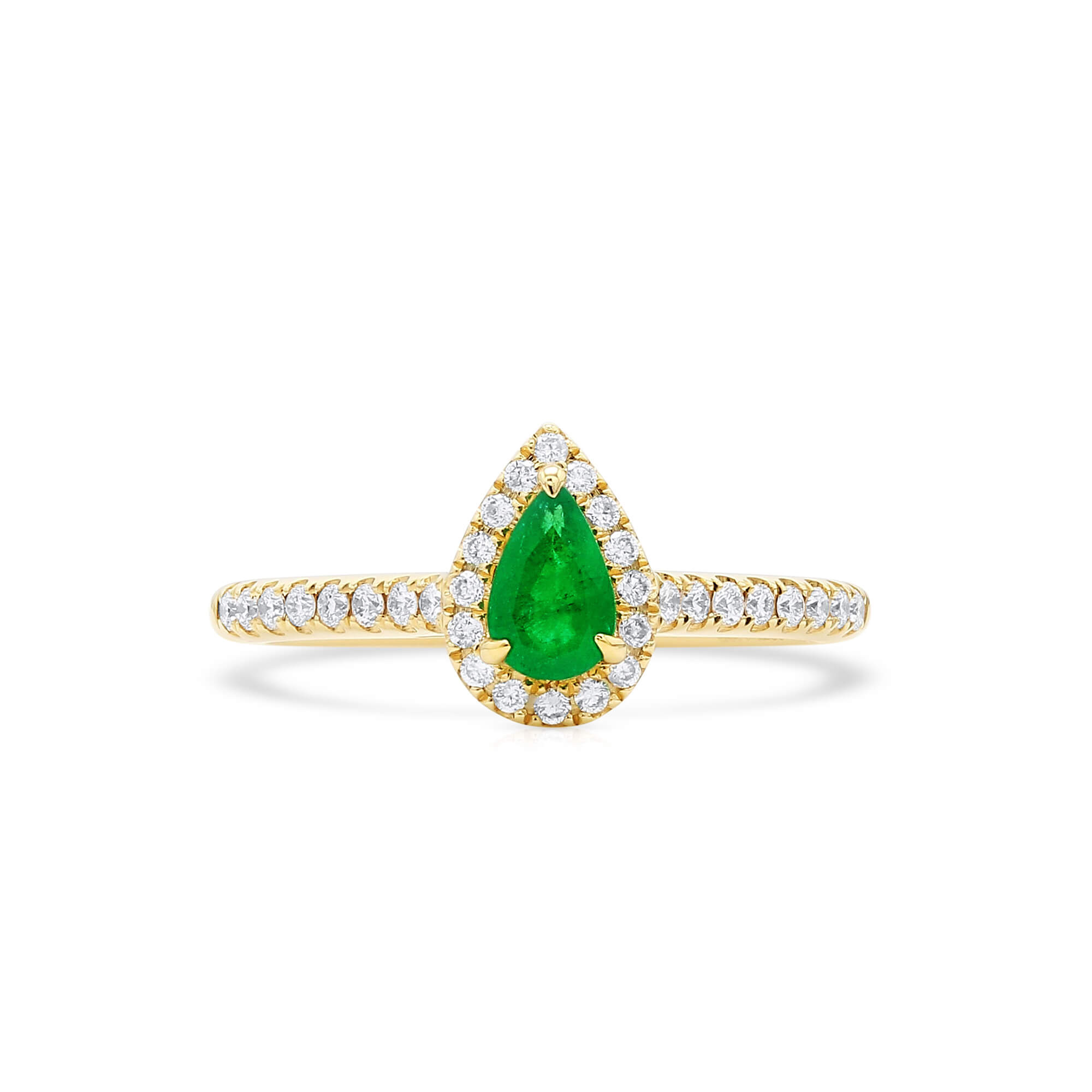 Pear-Cut Natural Emerald & Diamond Halo Ring