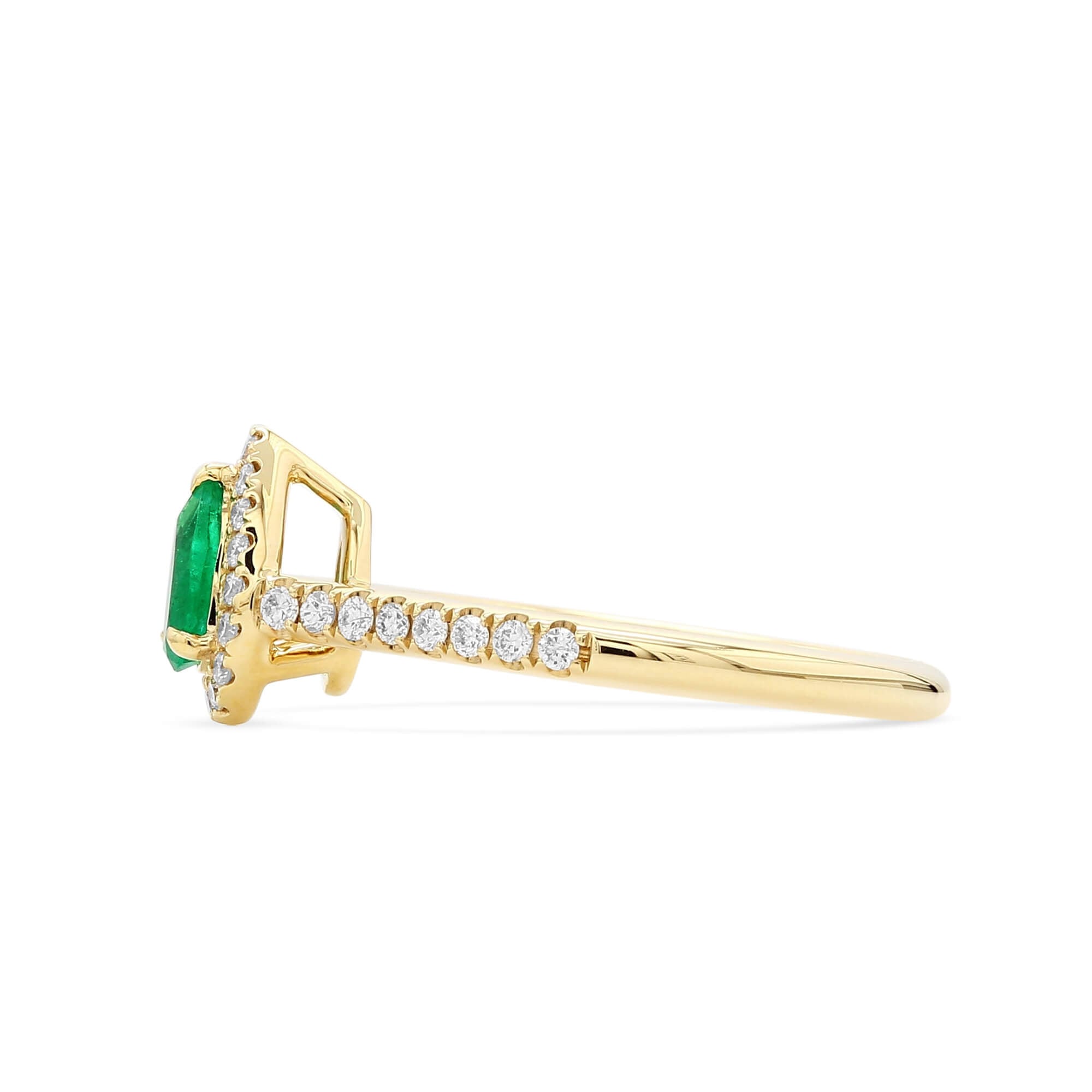 Pear-Cut Natural Emerald & Diamond Halo Ring