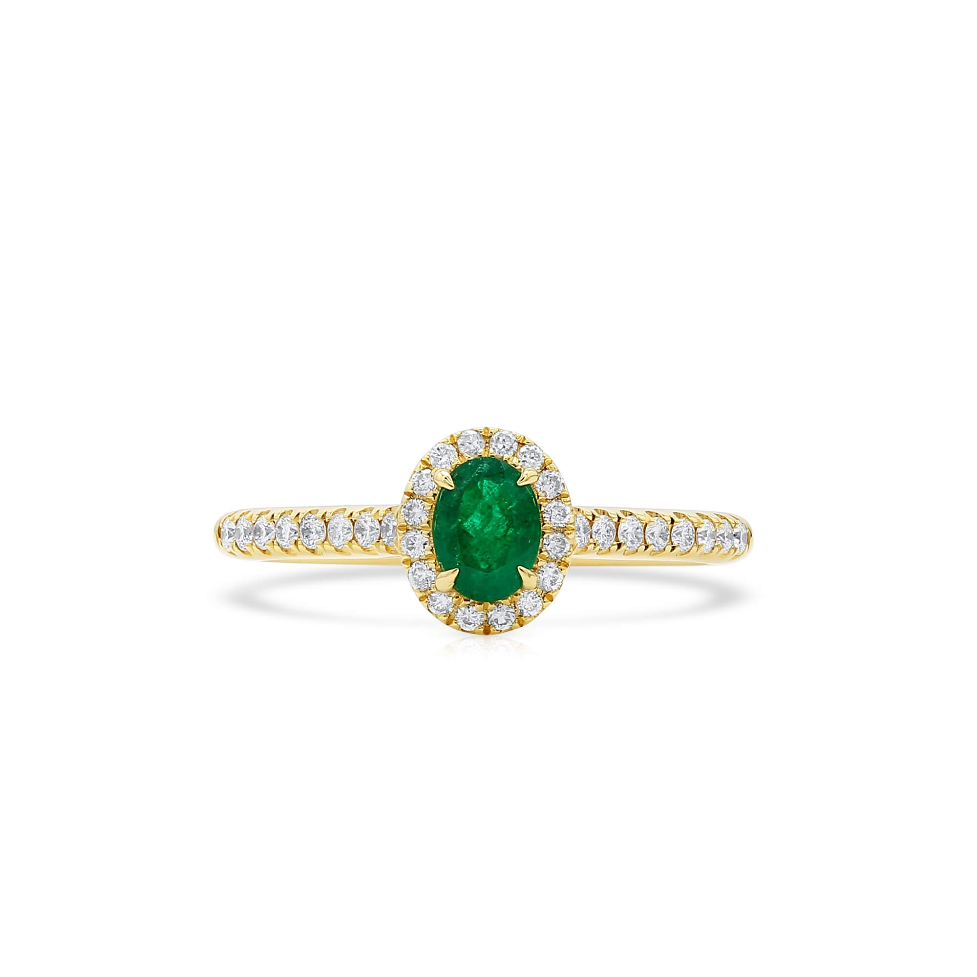 Natural Emerald & Diamond Halo Ring