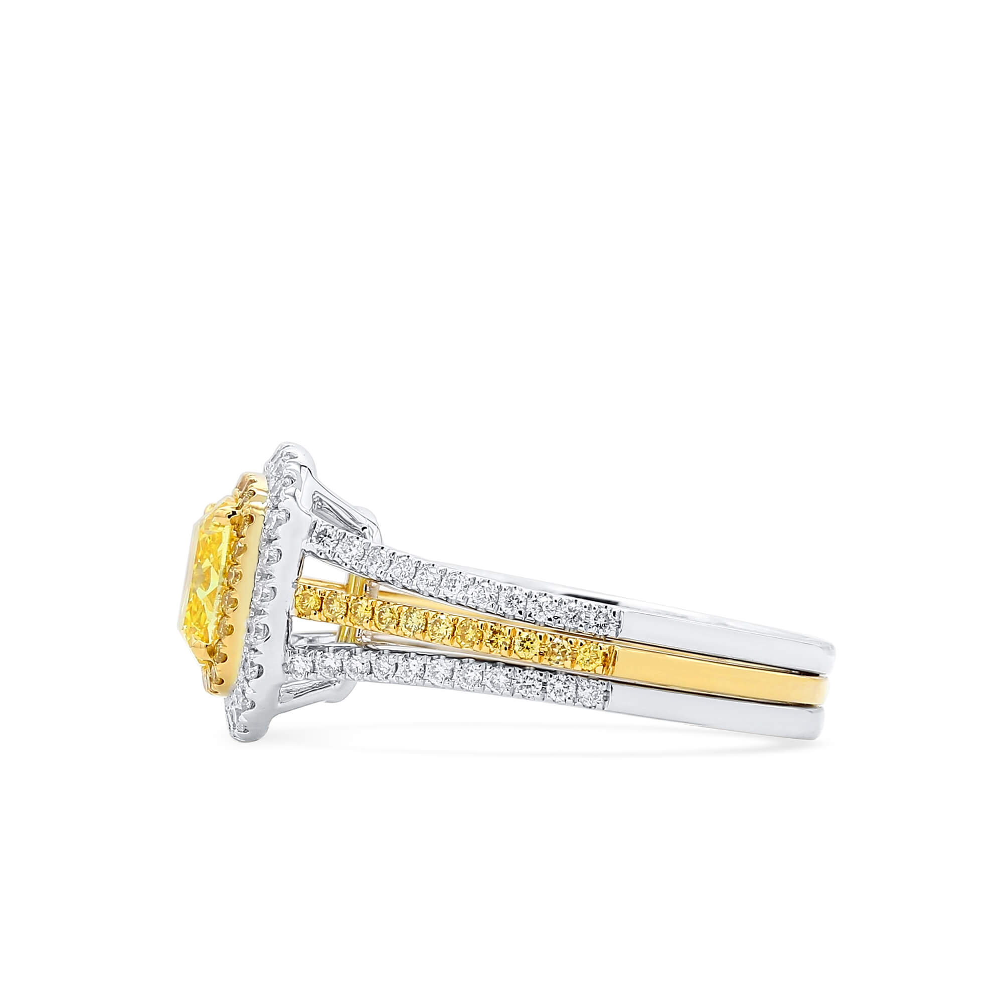GIA Certified Fancy Yellow Cushion Diamond Double Halo Ring