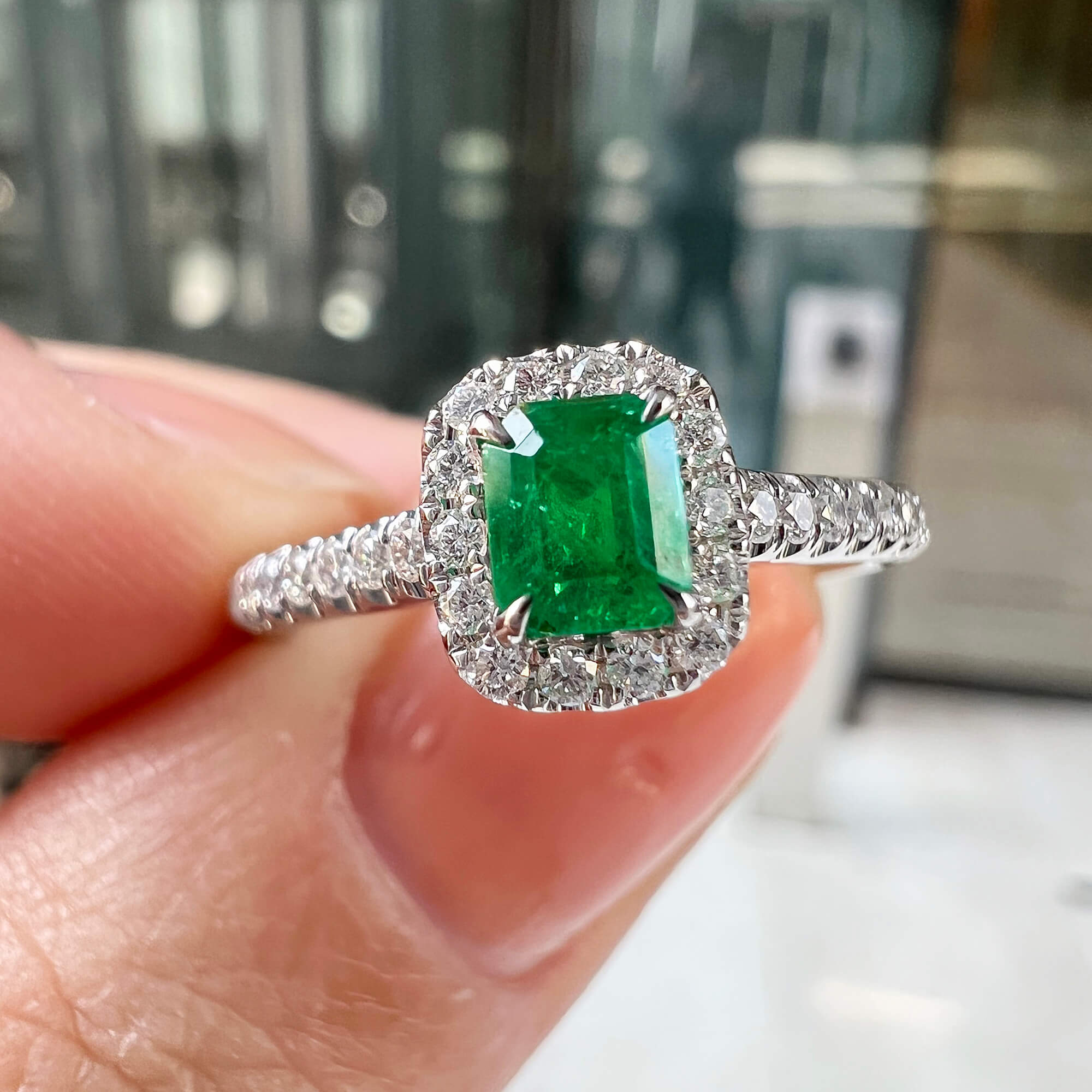 Certified Muzo Emerald & Diamond Halo Ring