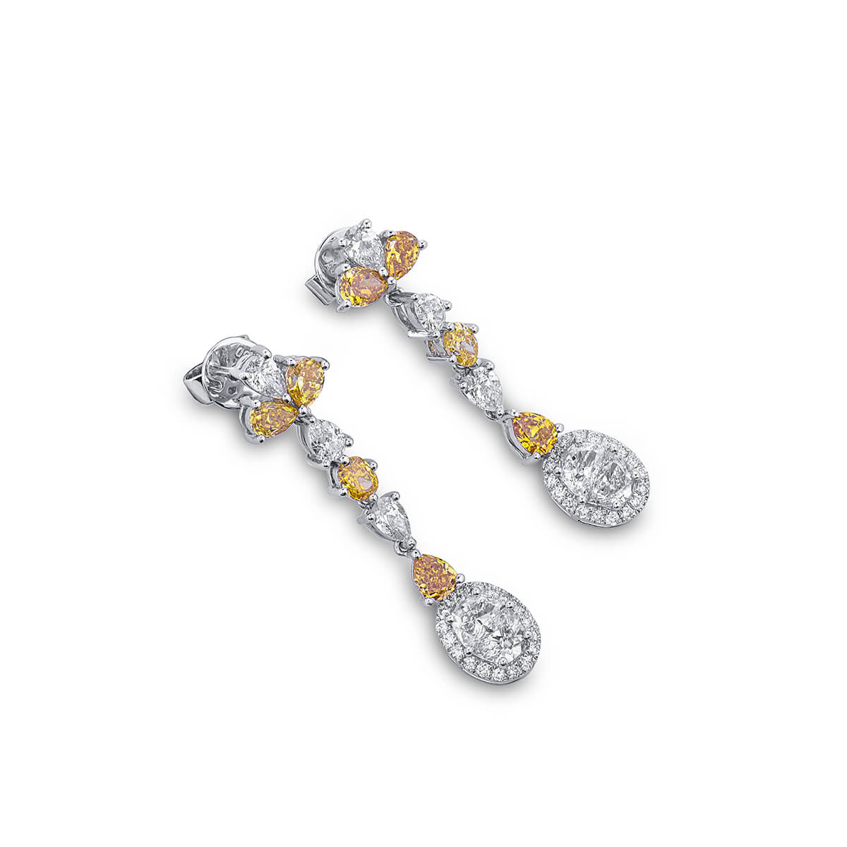 Fancy Yellow & White Diamond Linear Drop Earrings