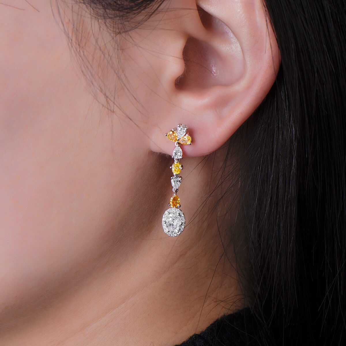 Fancy Yellow & White Diamond Linear Drop Earrings