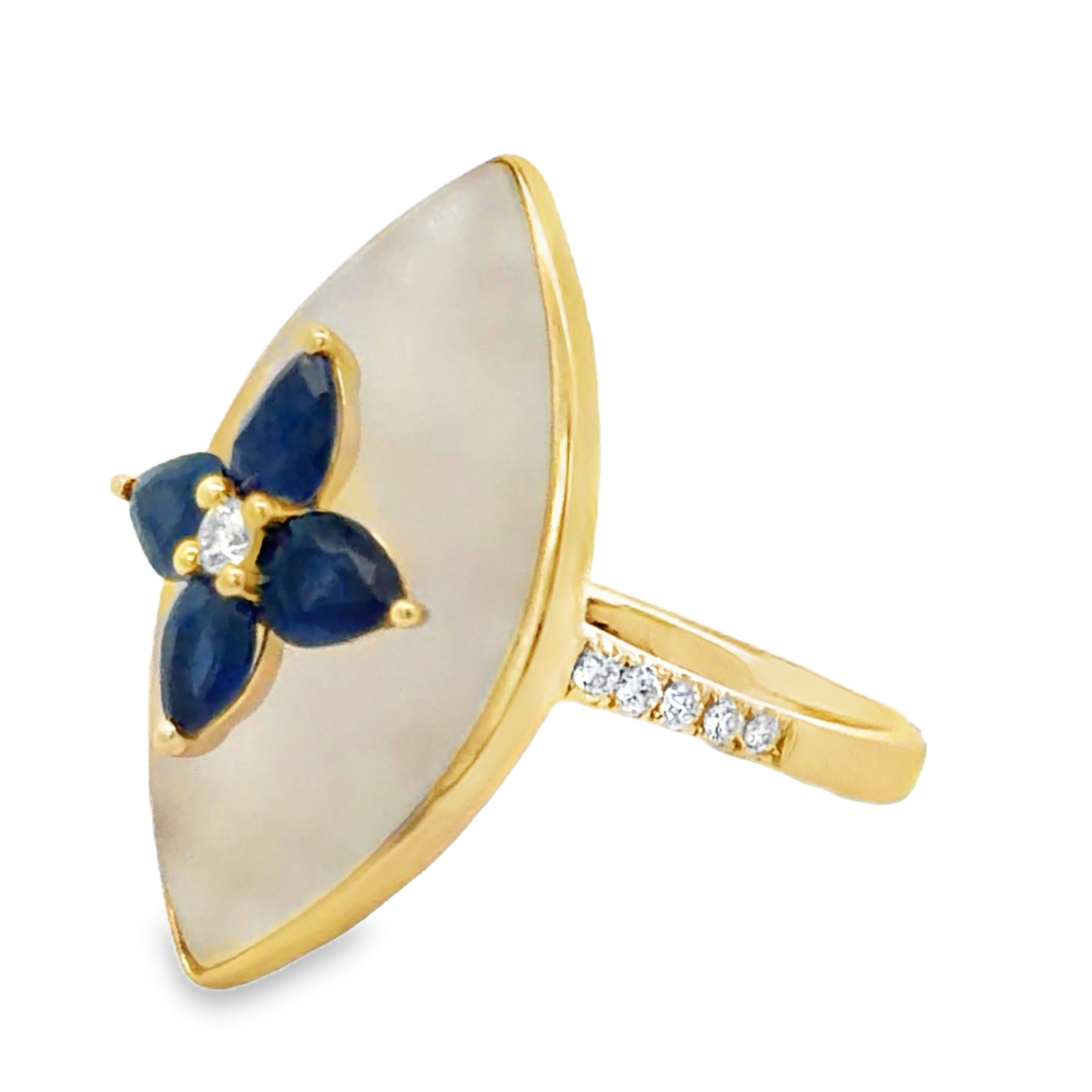 Natural Sapphire and Diamond on Frosted Crystal Ring