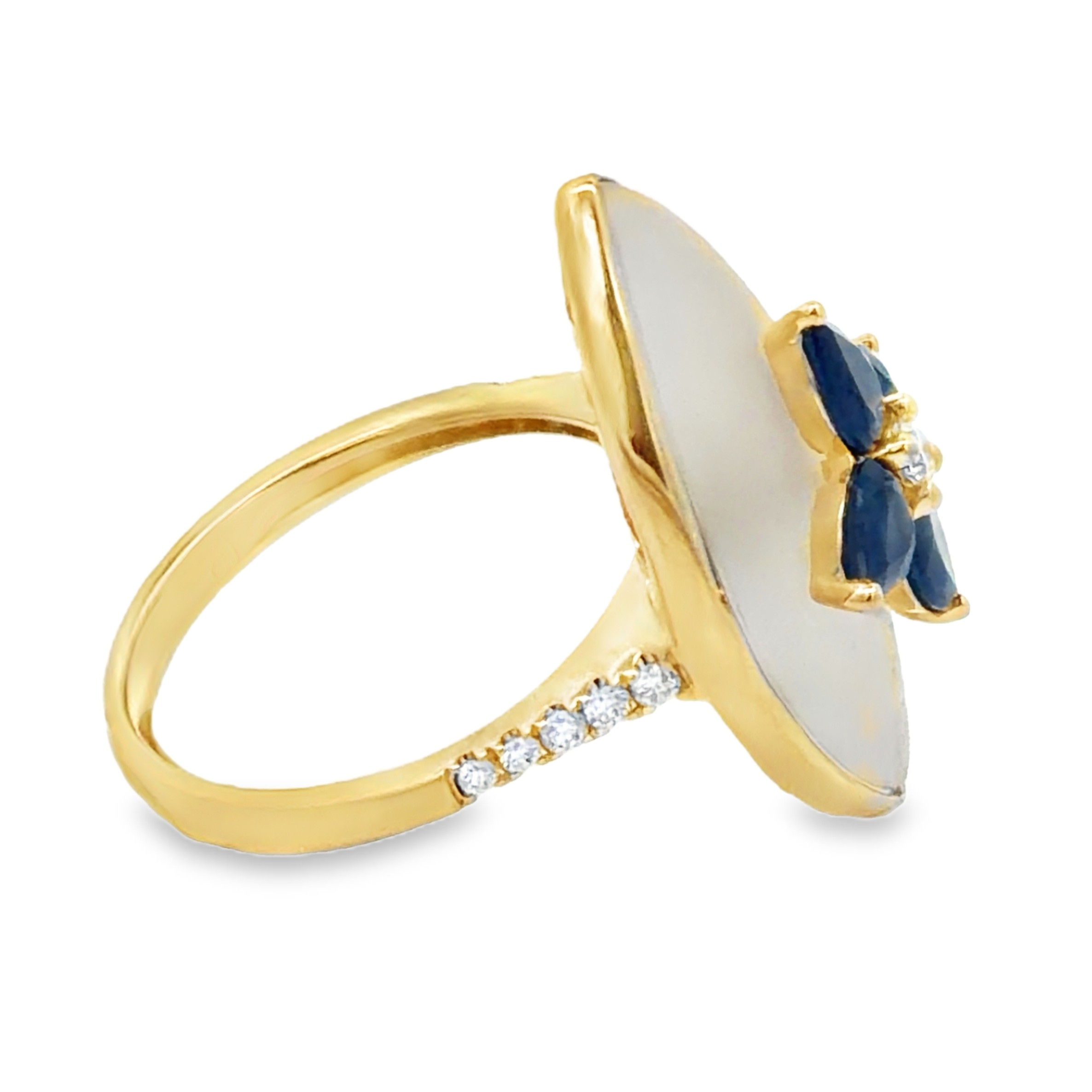 Natural Sapphire and Diamond on Frosted Crystal Ring