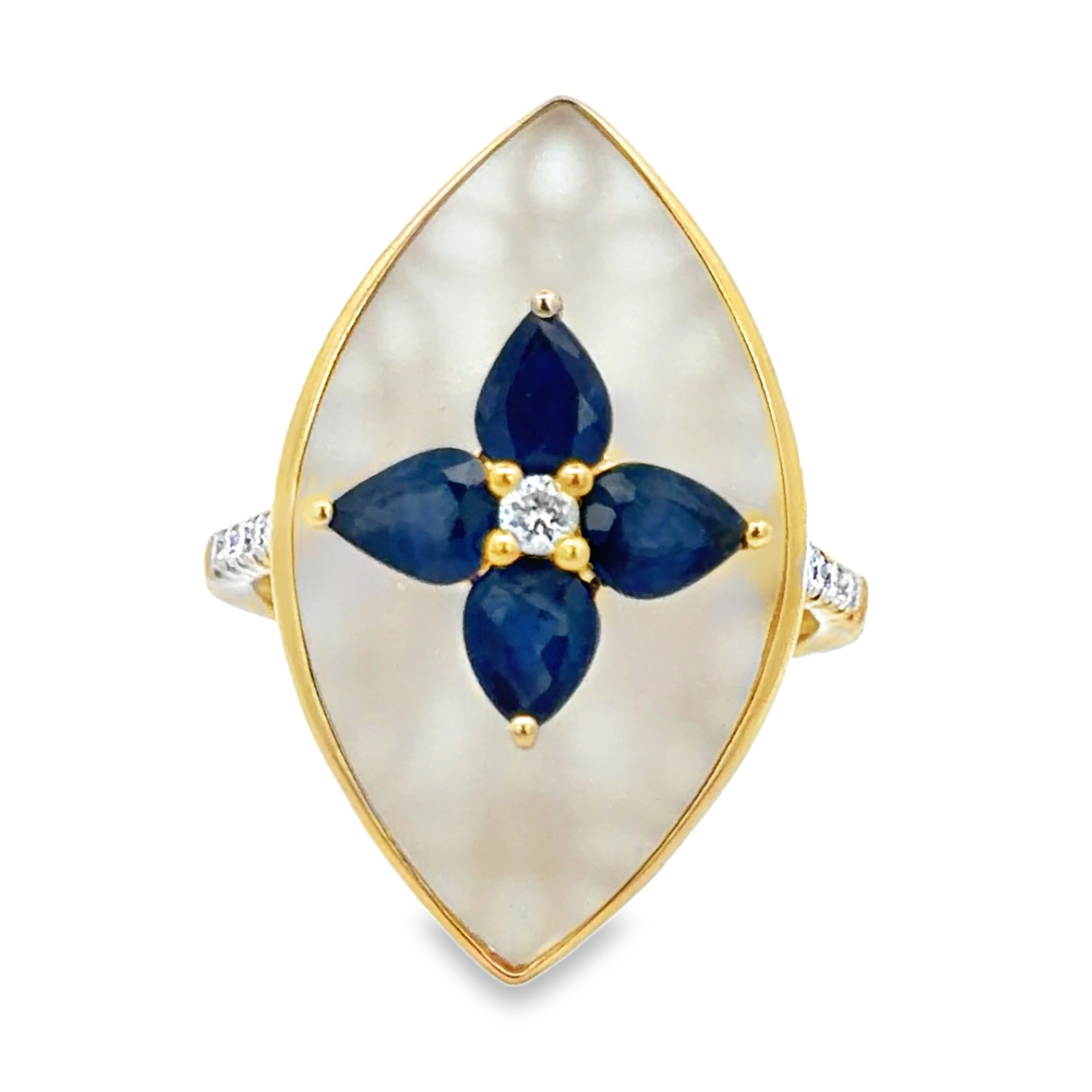 Natural Sapphire and Diamond on Frosted Crystal Ring