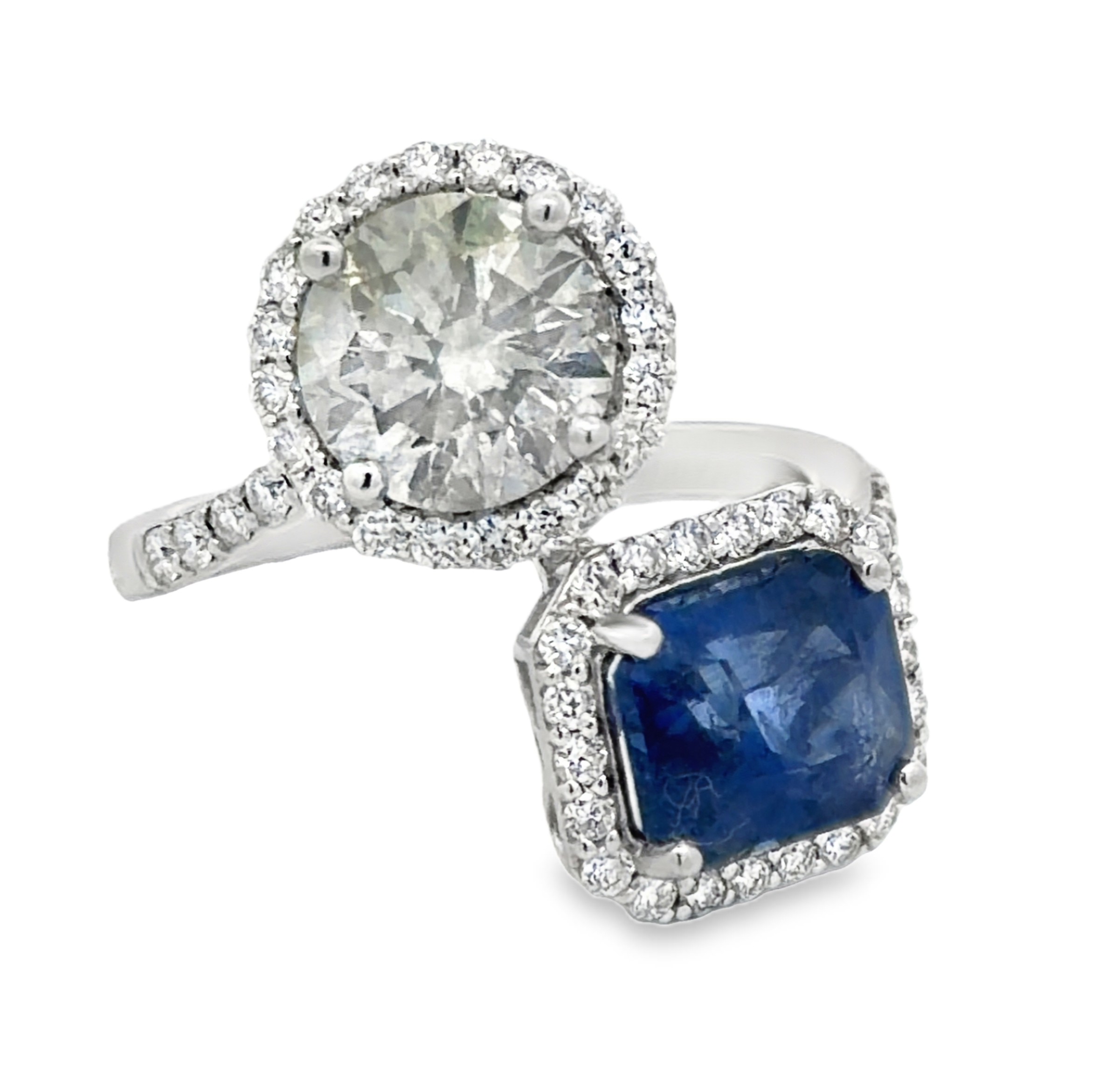 Ceylon Blue Sapphire & Natural Diamond Bypass Ring by Oscar Friedman