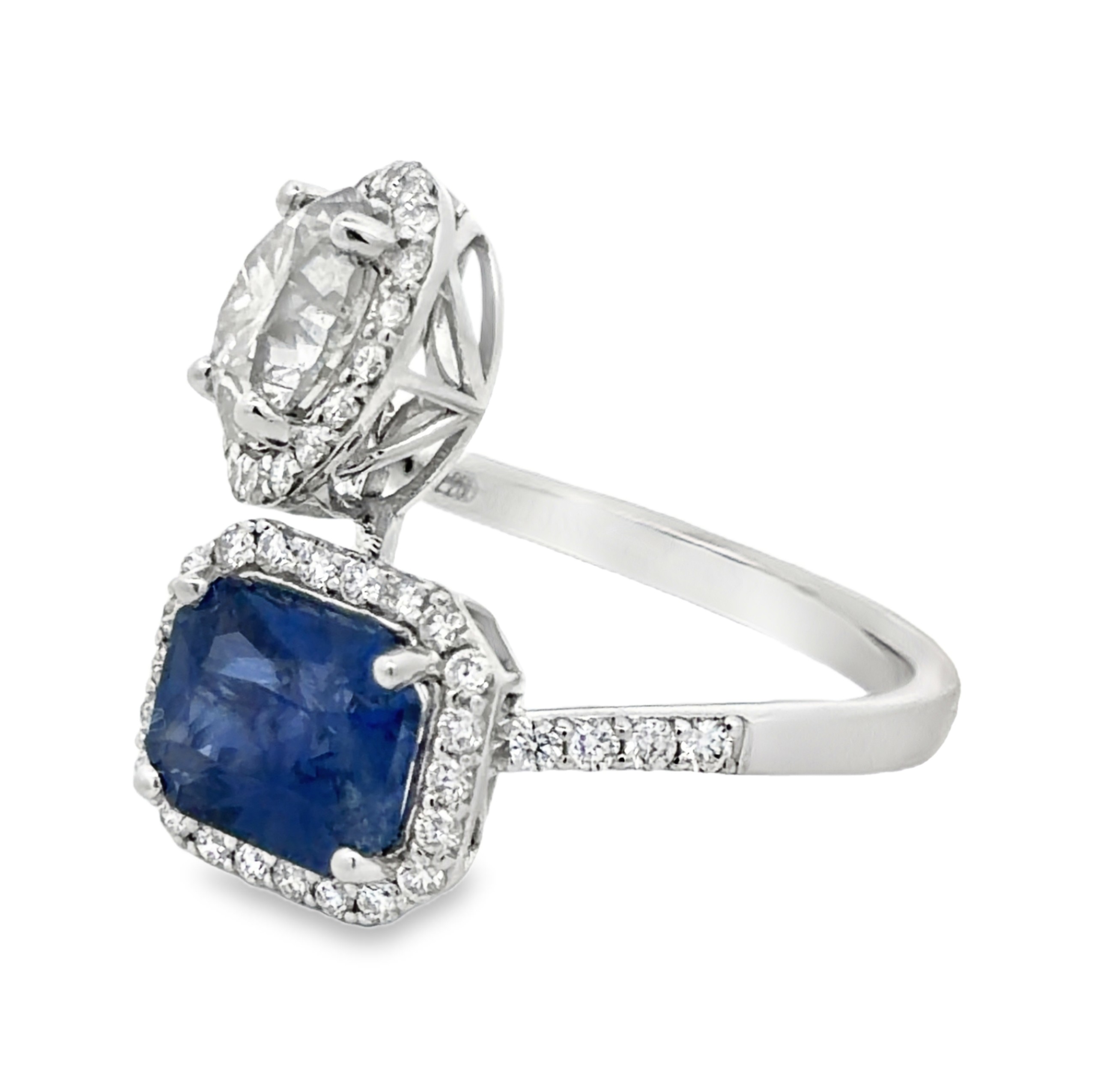 Ceylon Blue Sapphire & Natural Diamond Bypass Ring by Oscar Friedman