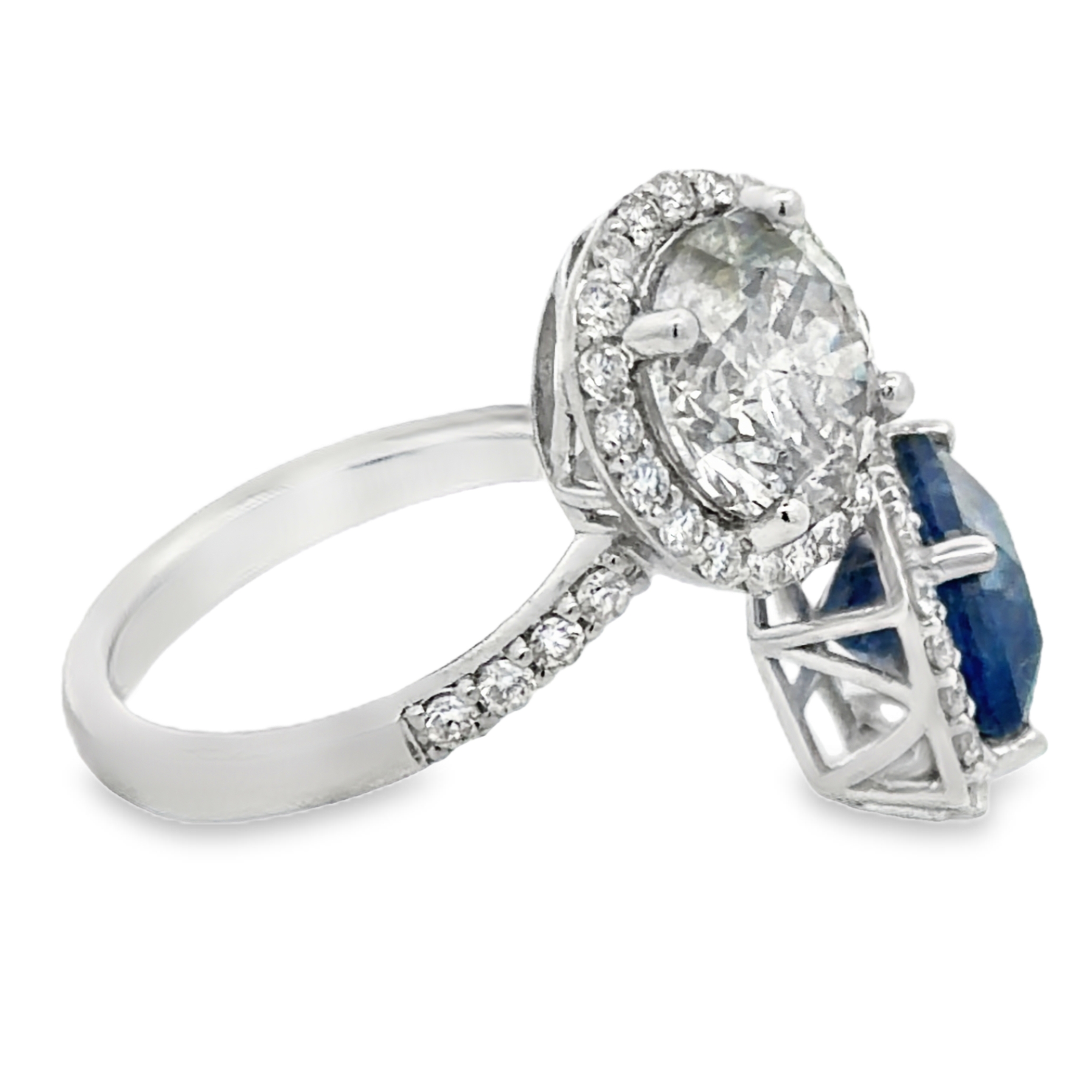 Ceylon Blue Sapphire & Natural Diamond Bypass Ring by Oscar Friedman