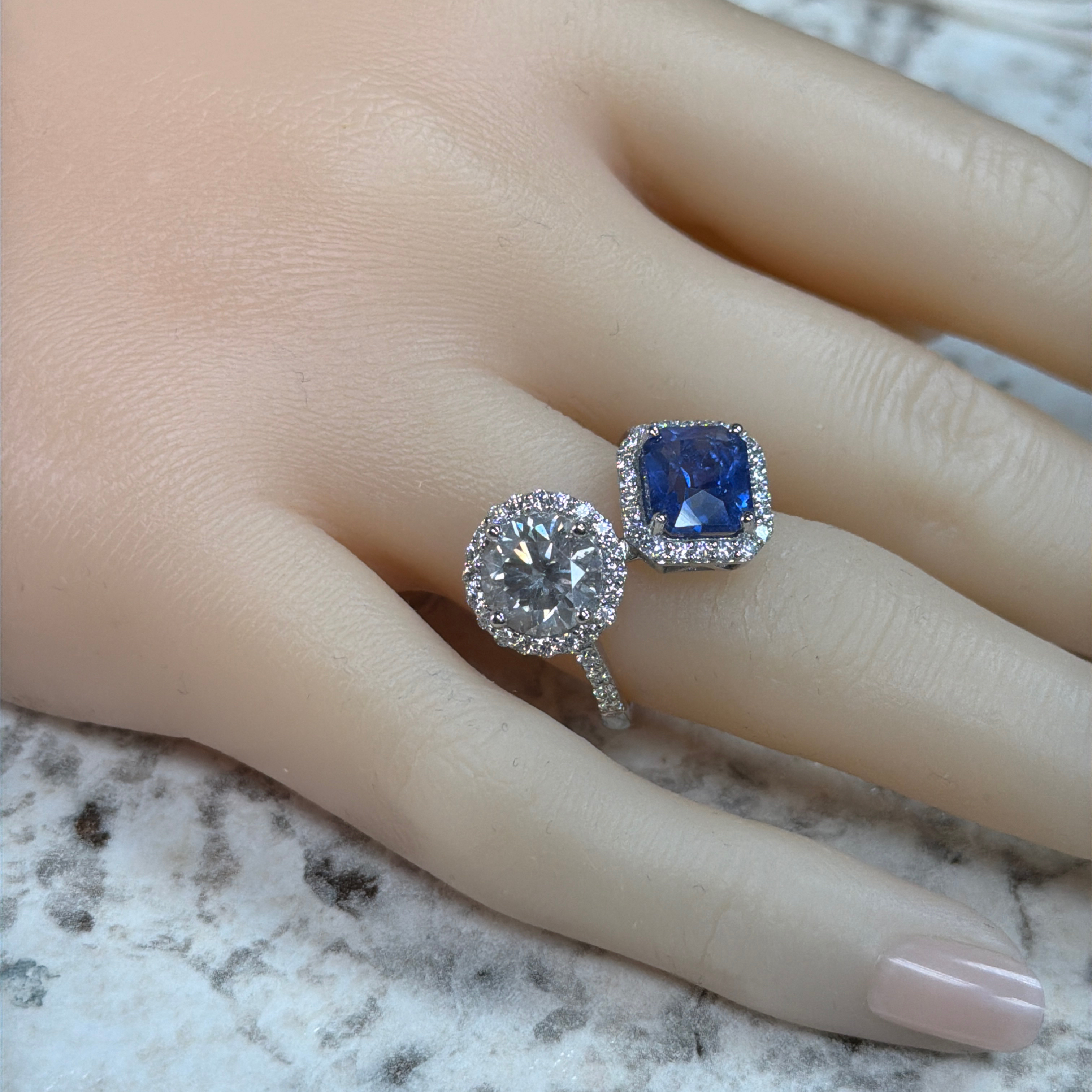 Ceylon Blue Sapphire & Natural Diamond Bypass Ring by Oscar Friedman