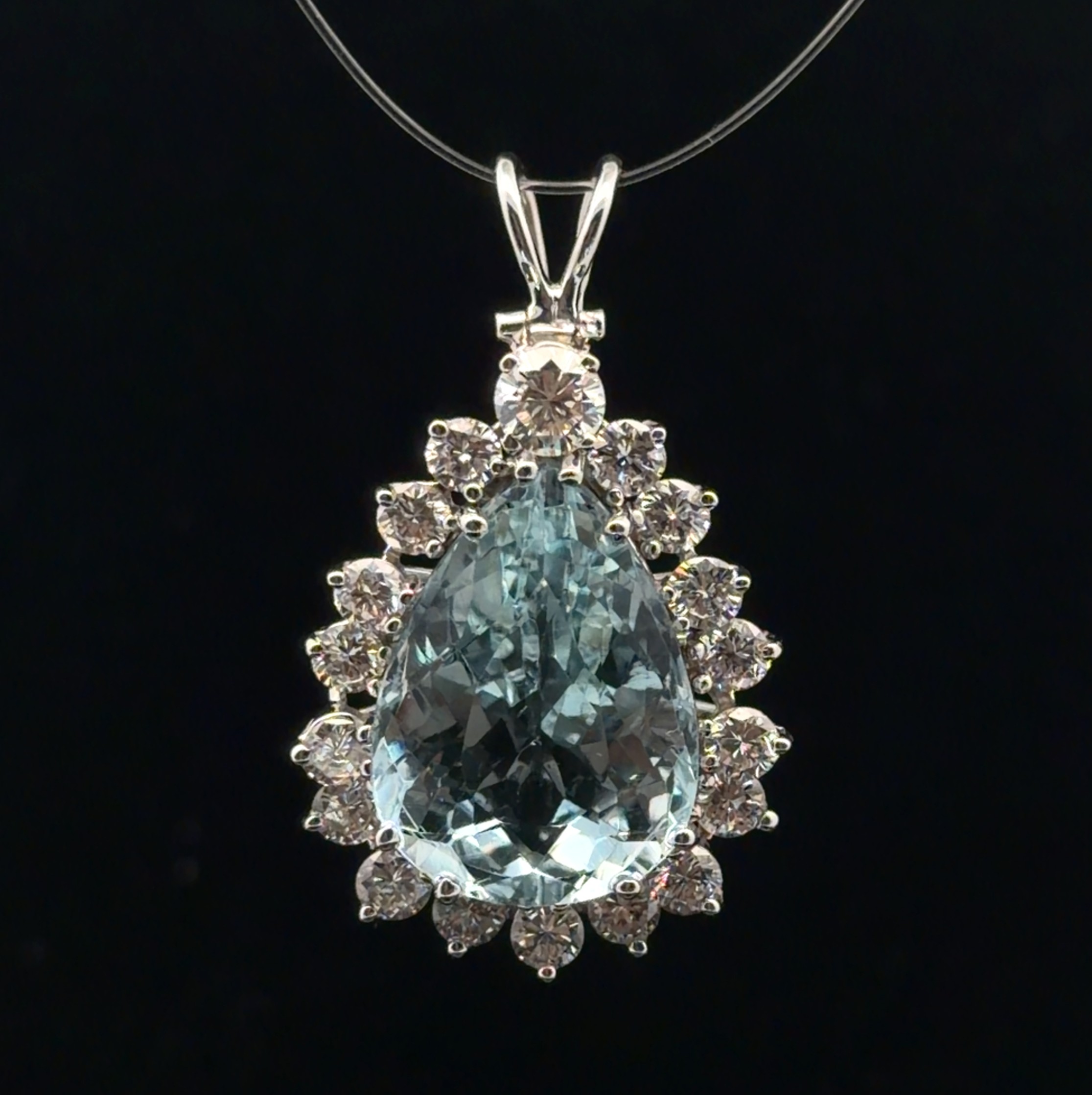 Radiant Natural Aquamarine and Diamond Pendant