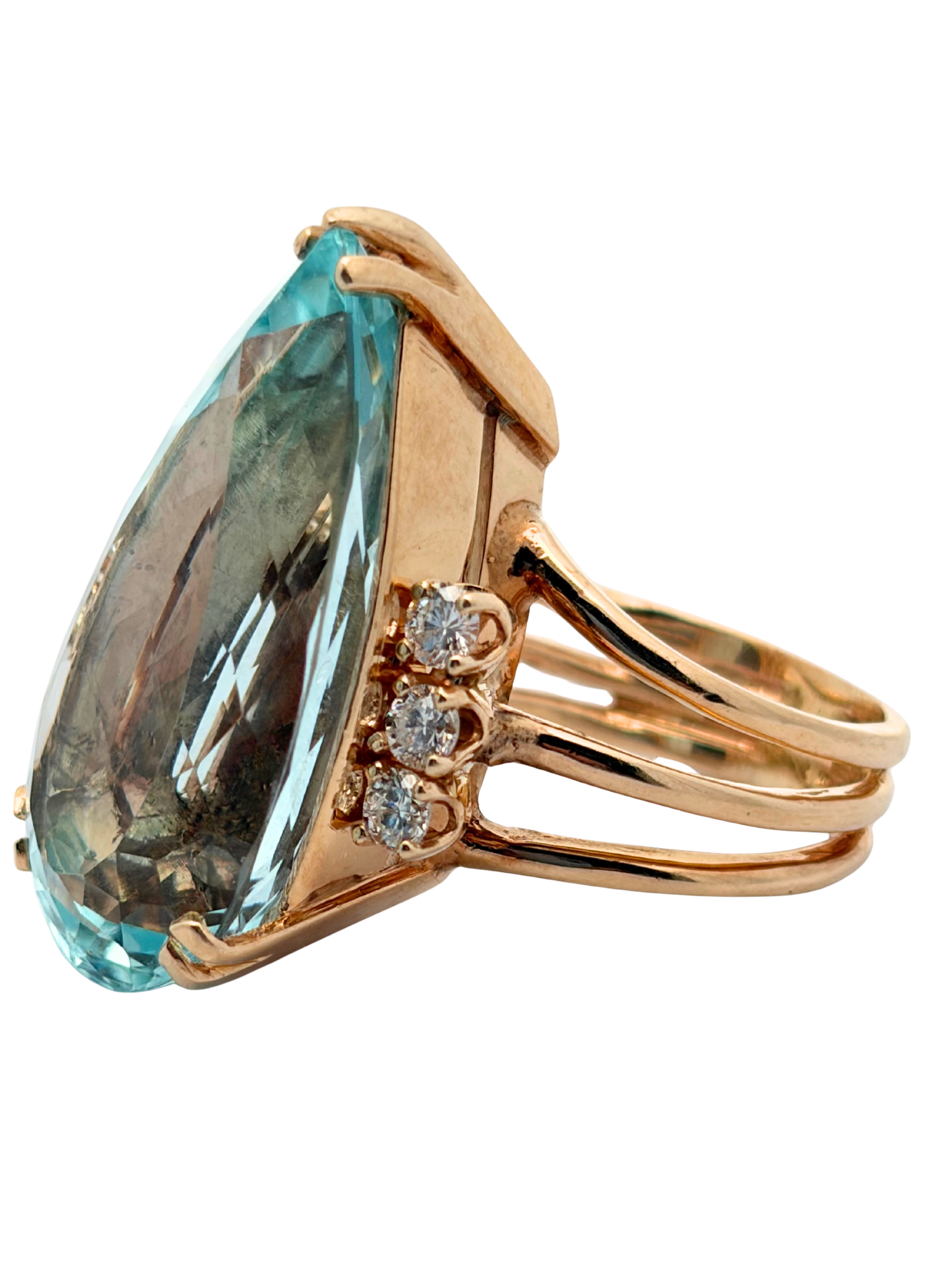 Natural Aquamarine (Deep Rich Color) and Diamond Ring