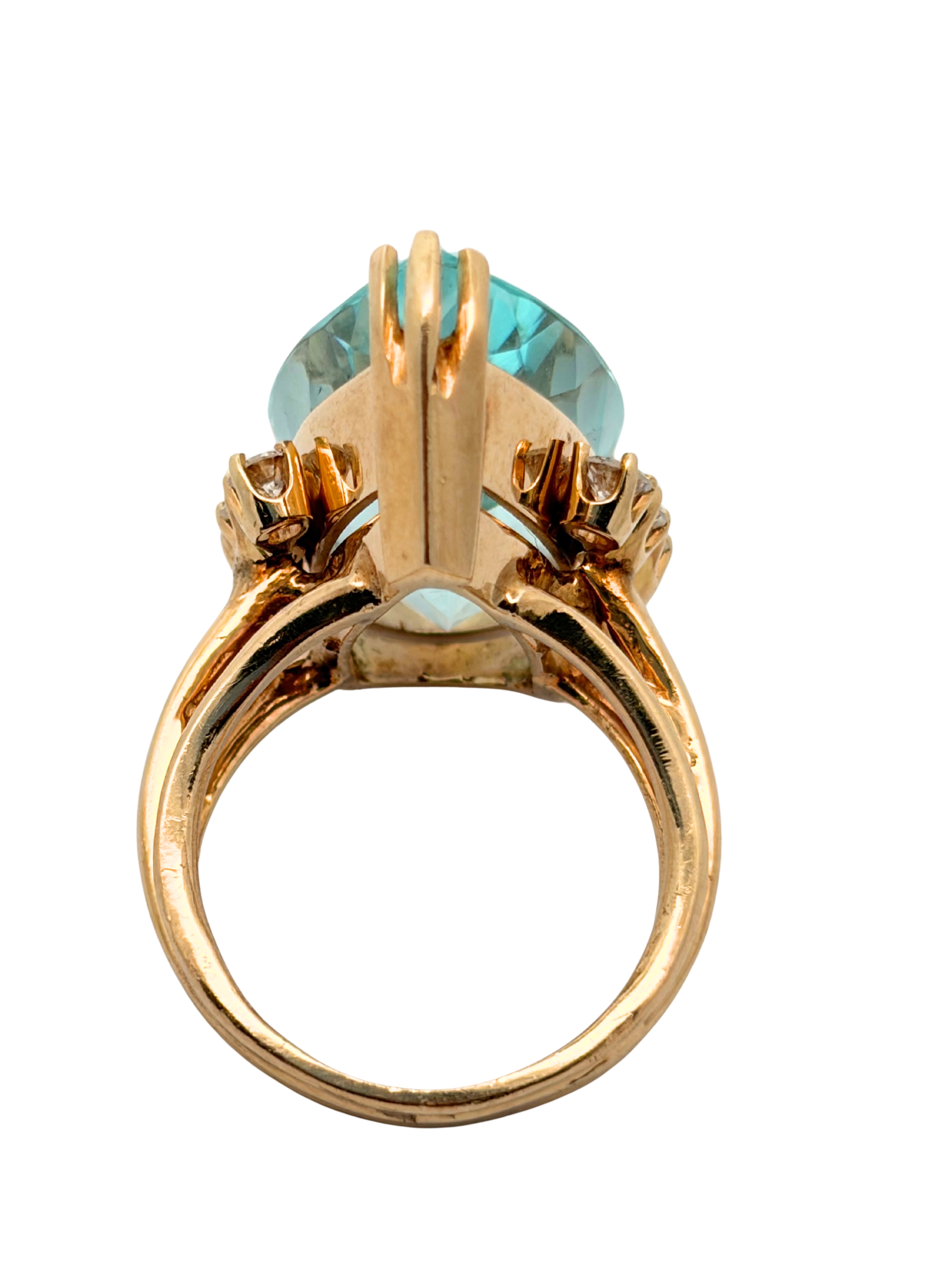 Natural Aquamarine (Deep Rich Color) and Diamond Ring