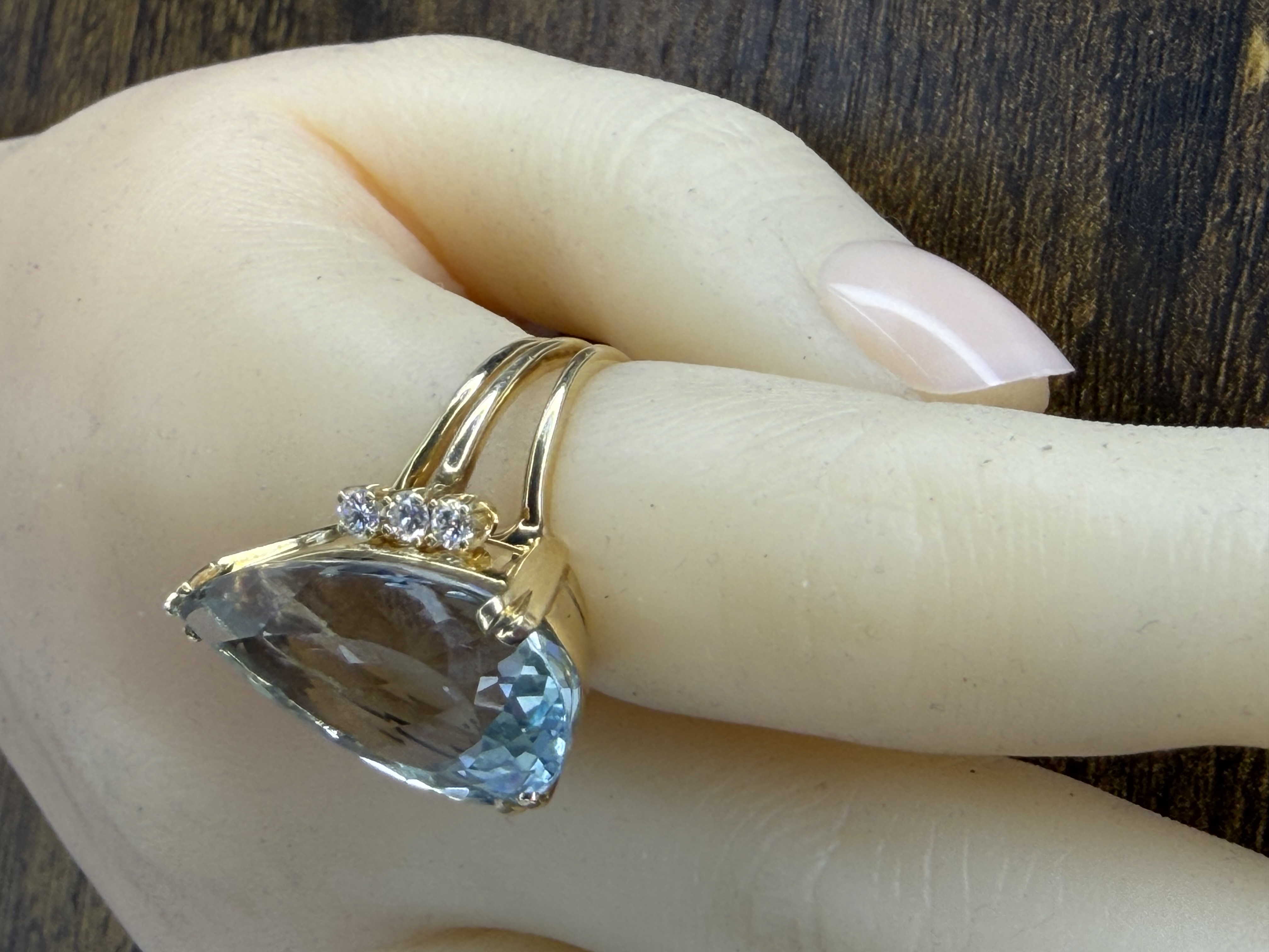 Natural Aquamarine (Deep Rich Color) and Diamond Ring