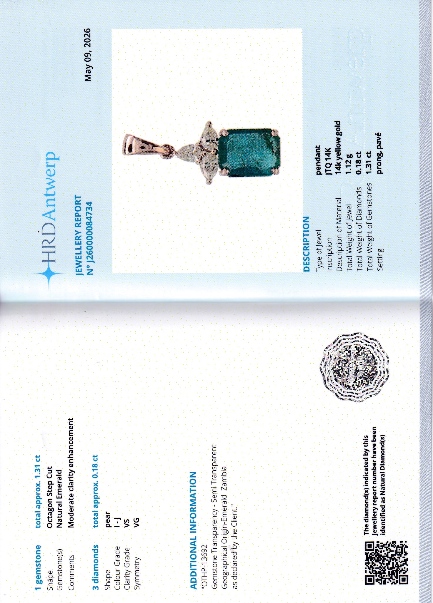 Natural Zambian Emerald & Diamond Petite Pendant