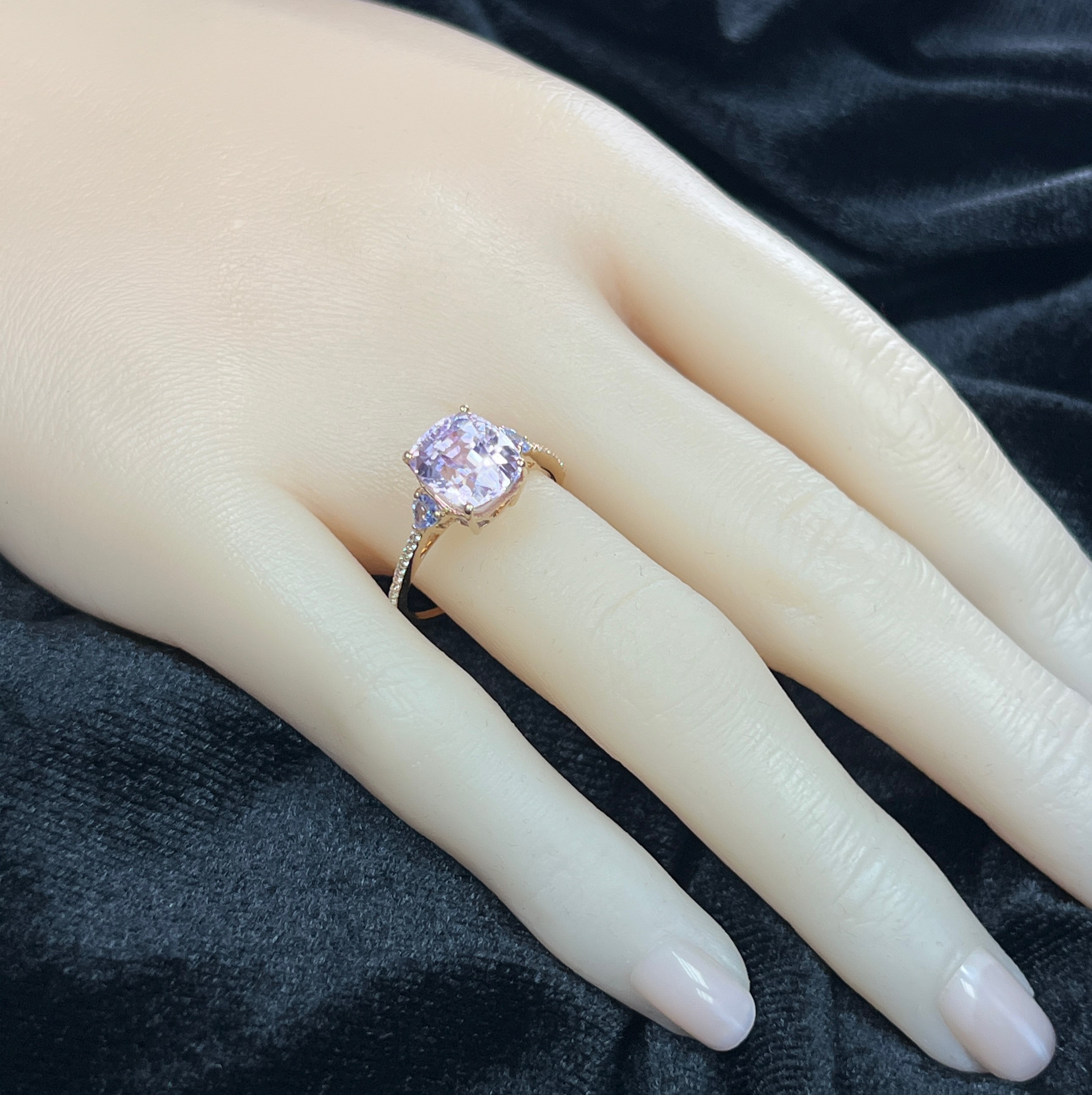 Natural Kunzite, Tanzanite & Sapphire Ring