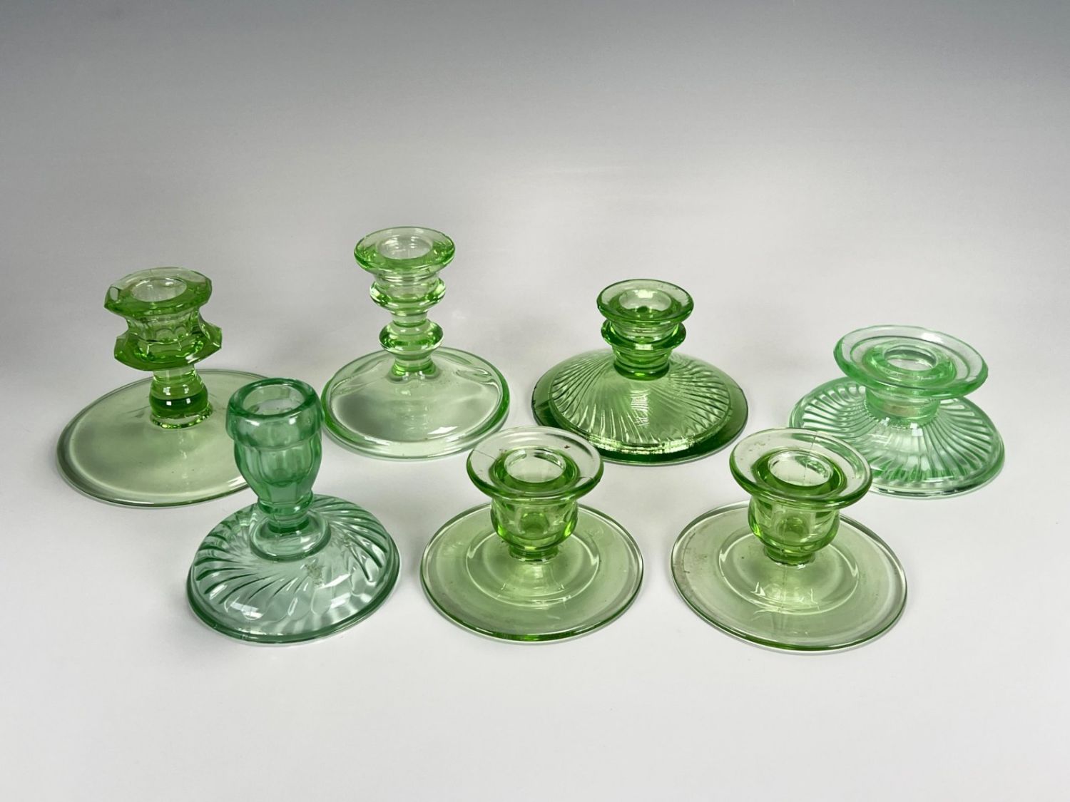 Lot 124 VINTAGE GREEN GLASS CANDLESTICKS Converse Auctions