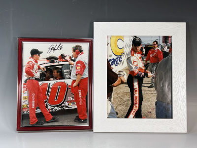 TWO NASCAR PHOTOS, ONE SIGNED 
10 3/4" X 12 3/4" 
Shipping: 
Shipping and 