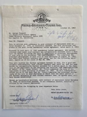 Breakfast at Tiffanys George Peppard signed contact. George Peppard signed document-Metro 
