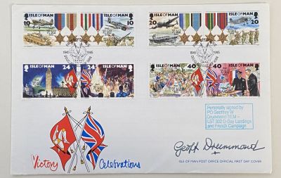 WWII Geoffrey W. Drummond signed Isle of Man first day cover. WWII PO Geoffrey W. Drummond 