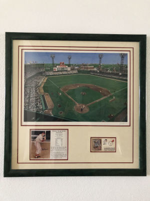 Stan Musial signed photo collage. Custom framed with Busch Stadium limited edition litho and 