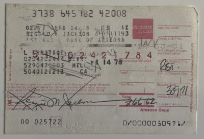 Reggie Jackson signed credit card receipt. GFA authenticated. 3x4 inches